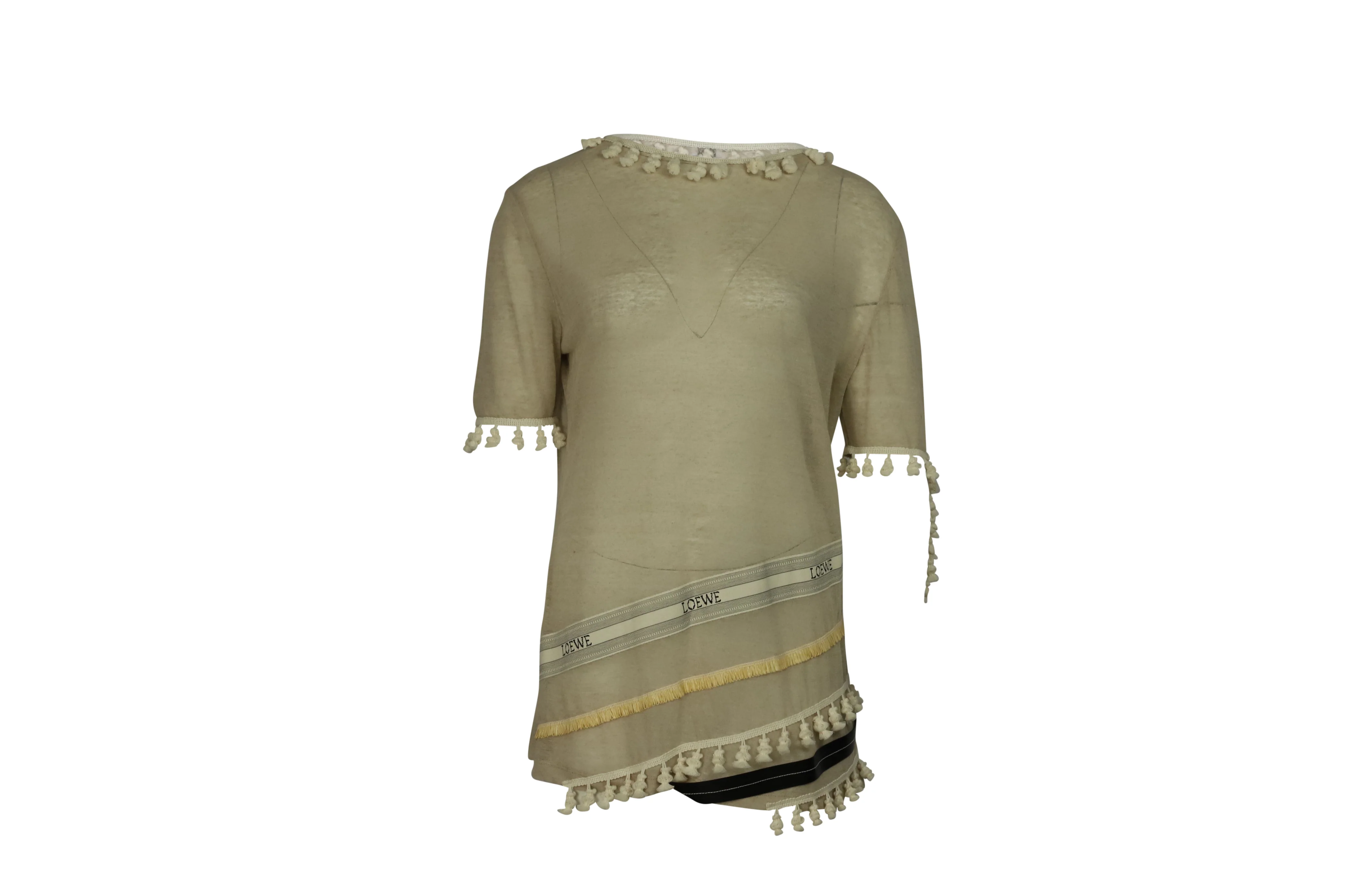 Women's Loewe Tassel T-Shirt in Beige Linen
