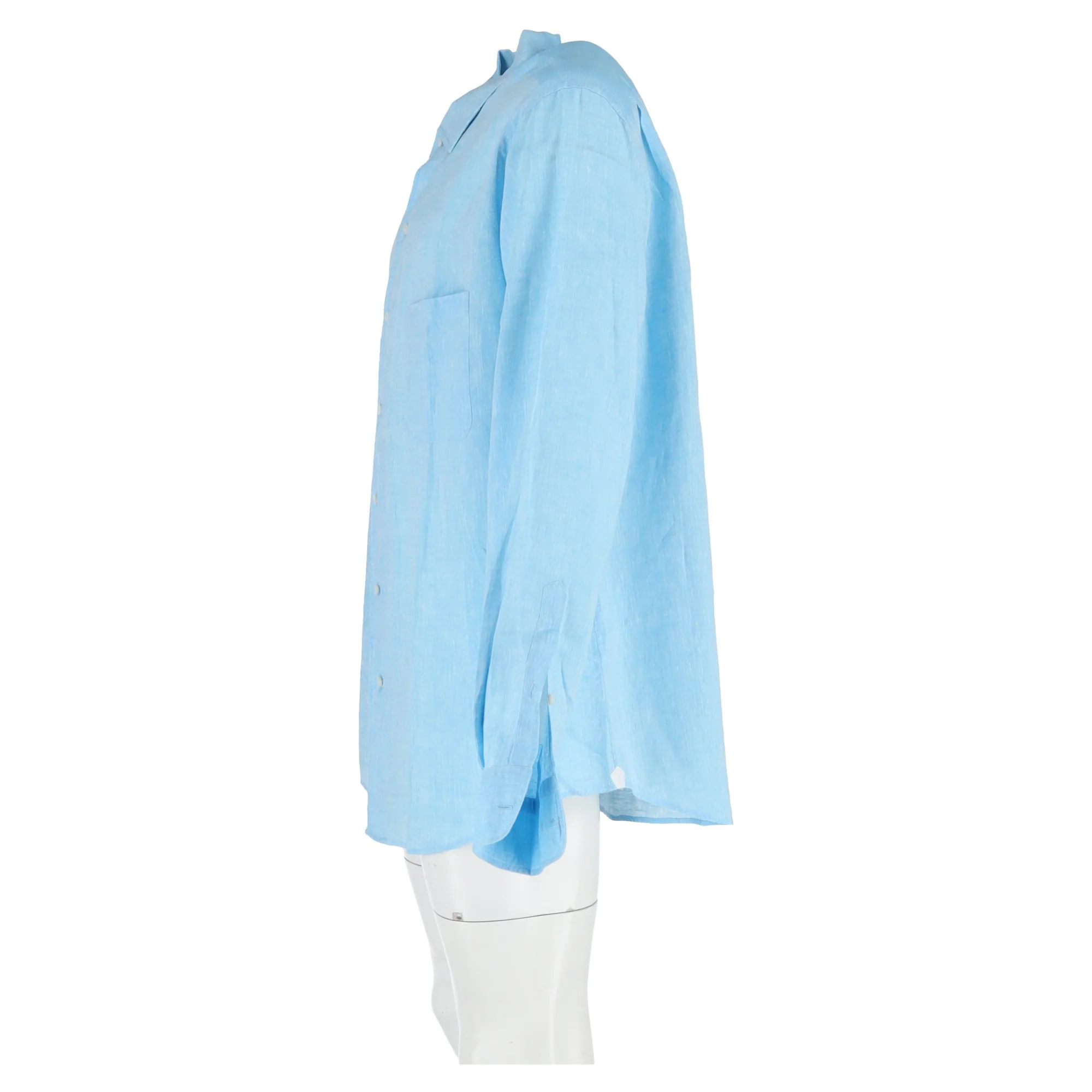Men's Loro Piana Andre Long Sleeve Shirt in Blue Linen - Image 5