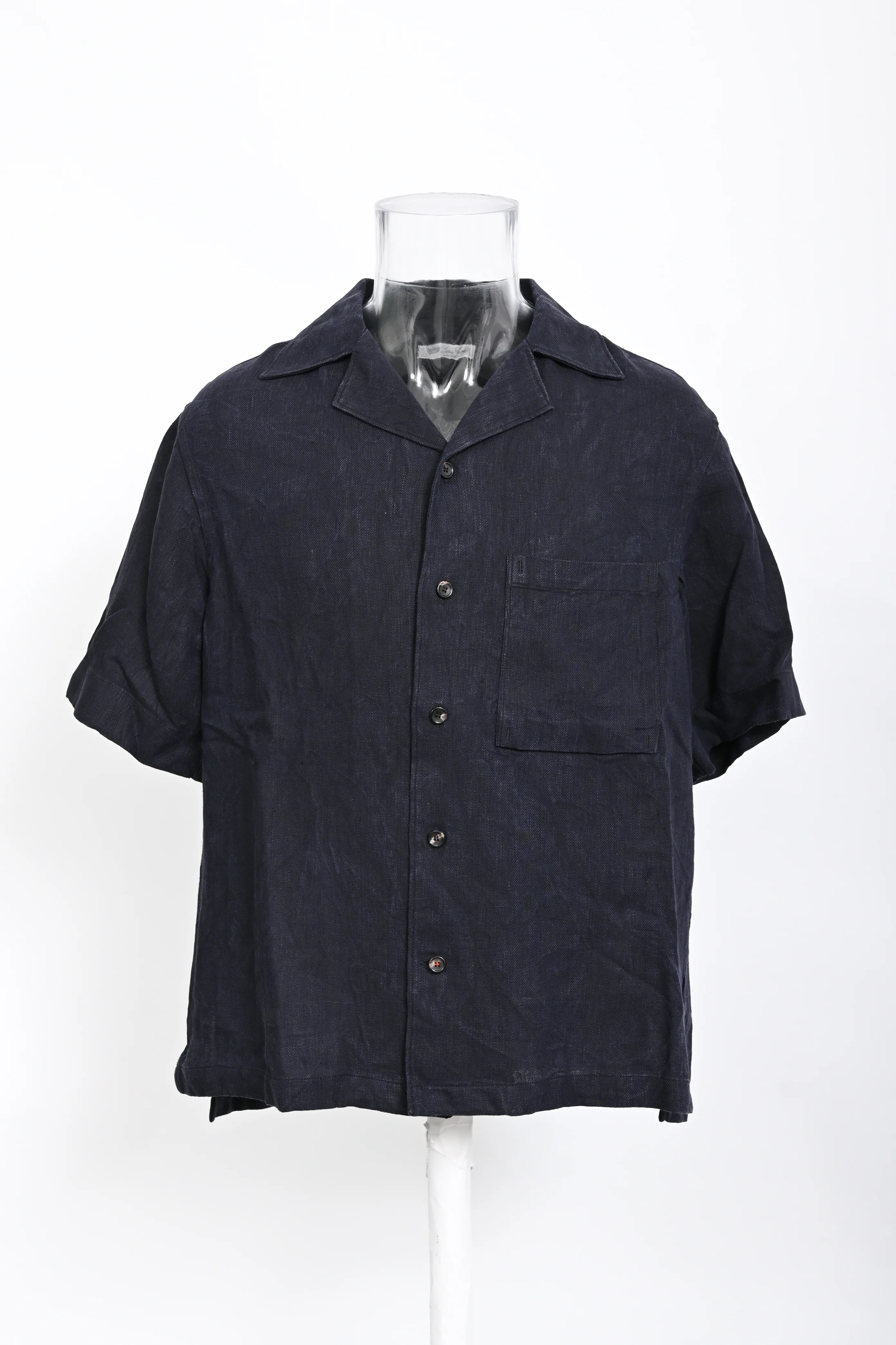 Men's Loro Piana Button-Down Shirt in Navy Blue Linen - Image 6