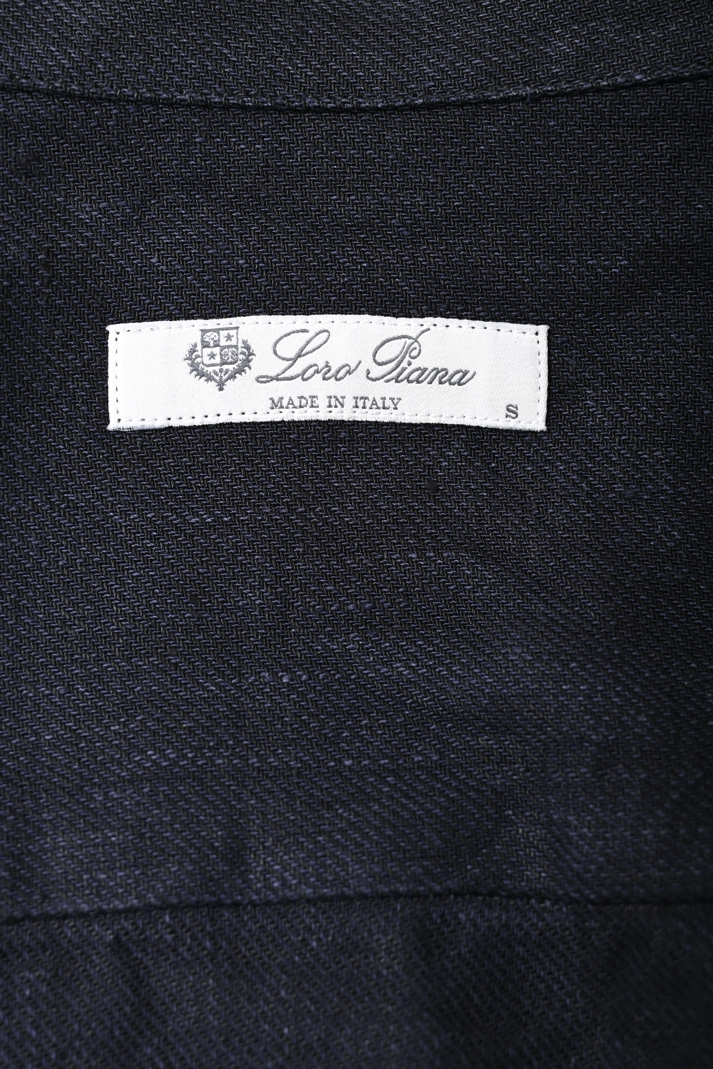 Men's Loro Piana Button-Down Shirt in Navy Blue Linen - Image 9