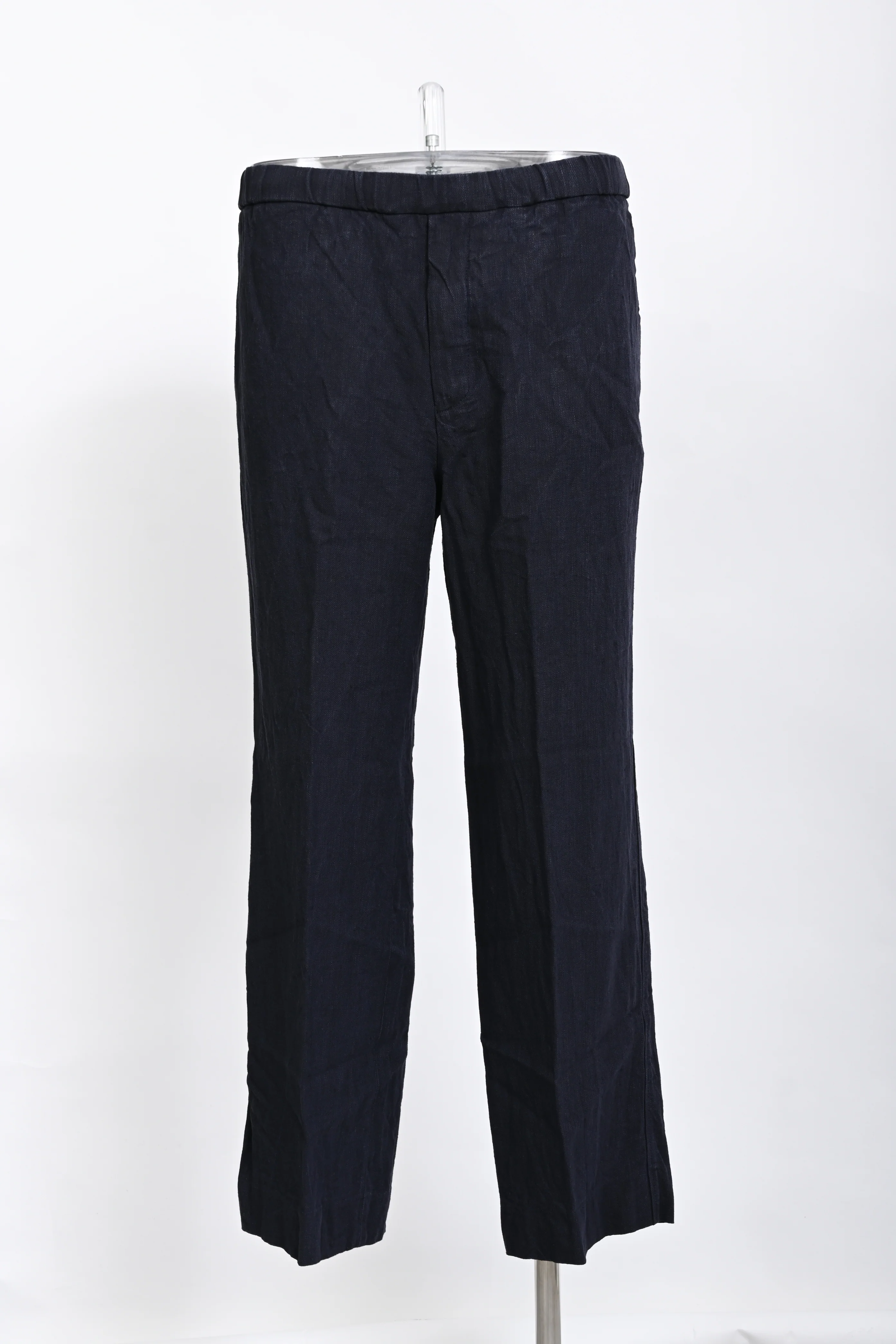 Men's Loro Piana Elastic Waistband Trousers in Navy Blue Linen - Image 5