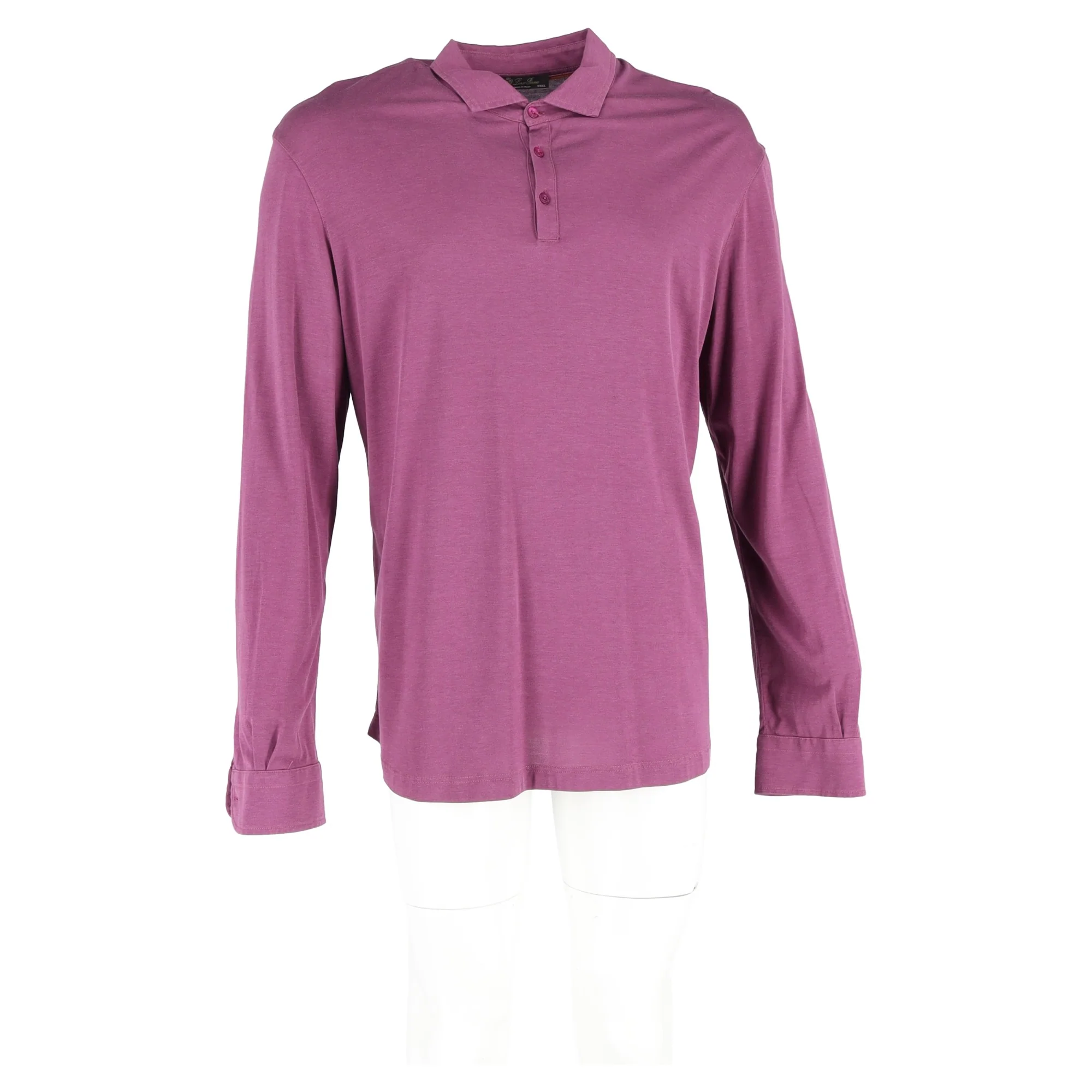 Men's Loro Piana Long Sleeve Polo Shirt in Purple Cotton - Image 4