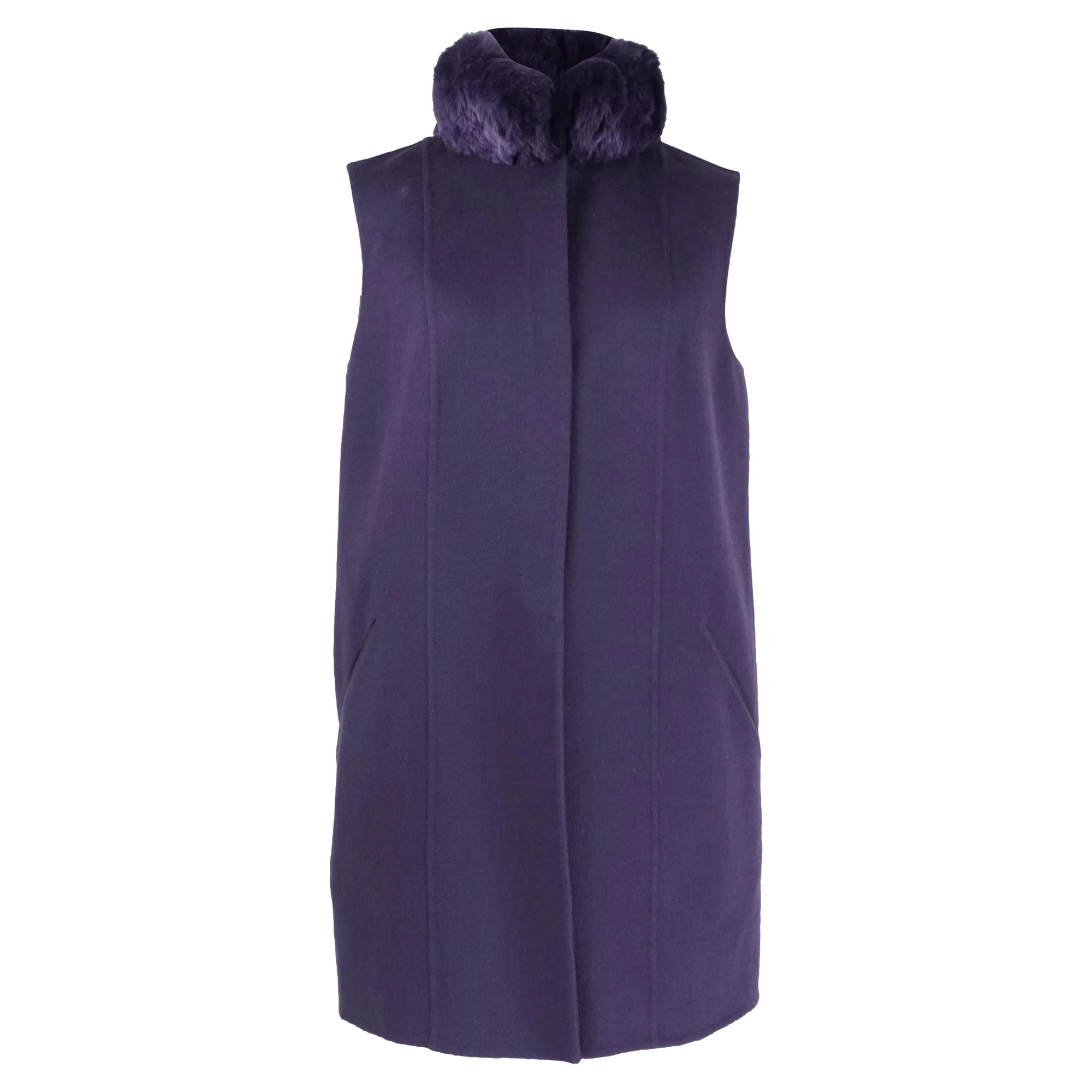 Women's Loro Piana Purple Cashmere Vest with Fur Collar