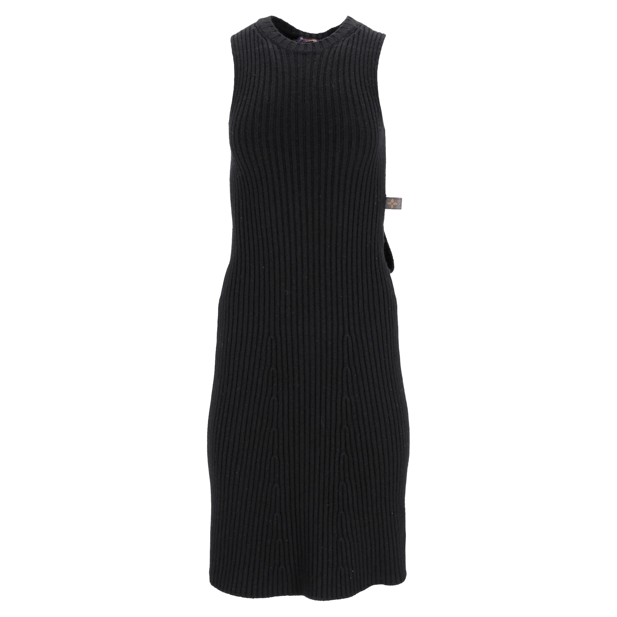 Women's Louis Vuitton Knitted Sleeveless Midi Dress in Black Wool