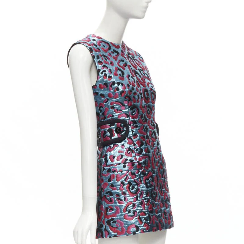 Women's Louis Vuitton metallic leopard jacquard strap belt dress - Image 9