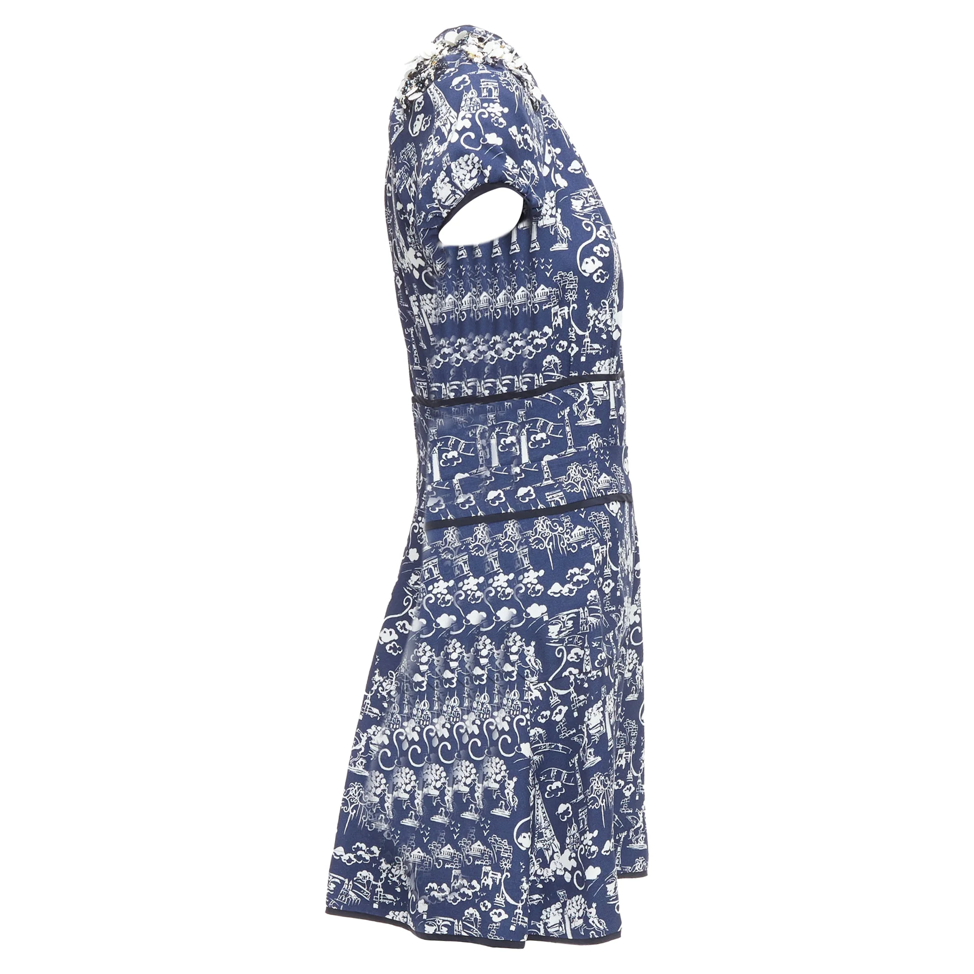 Women's Louis Vuitton paris city print embellished neckline dress - Image 4