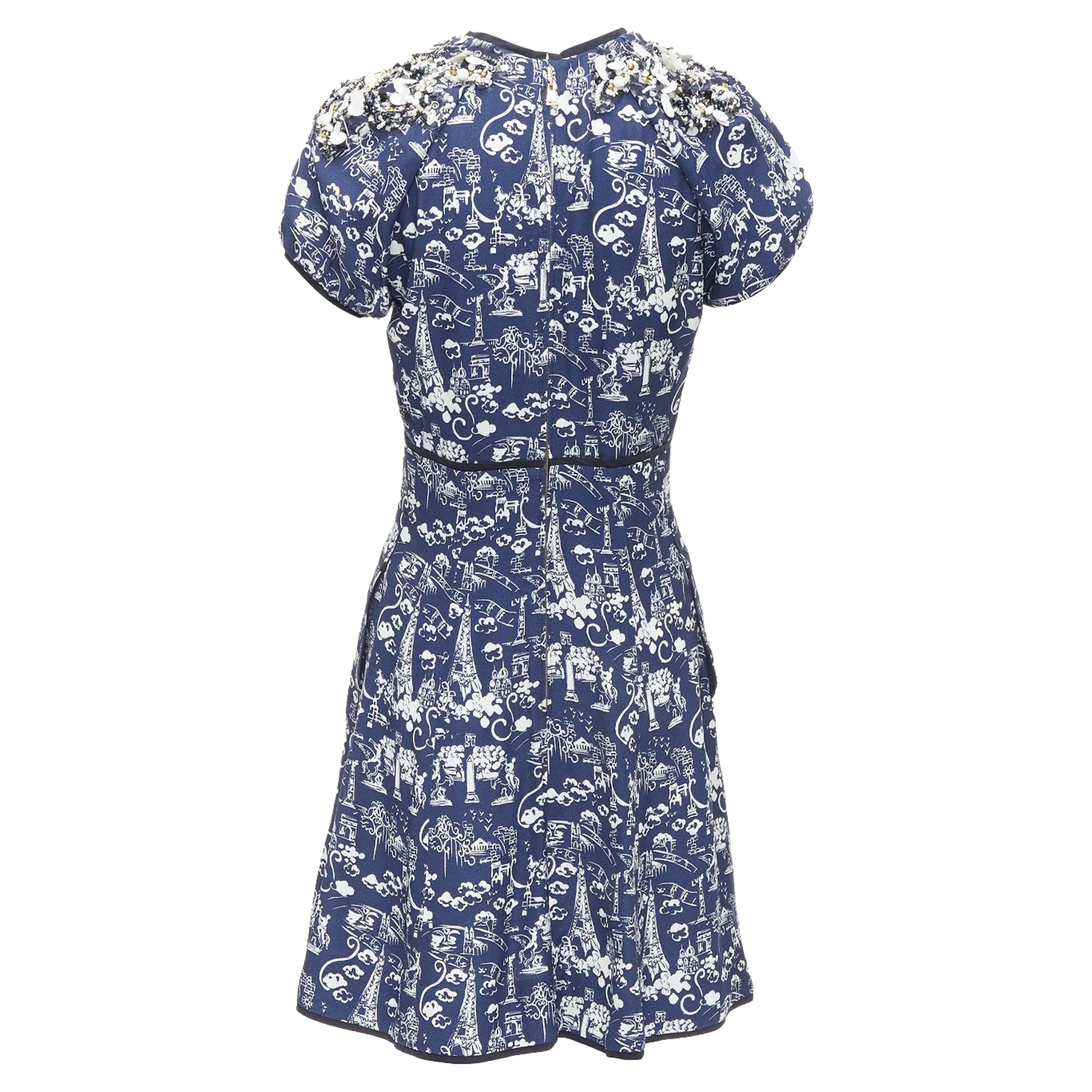 Women's Louis Vuitton paris city print embellished neckline dress - Image 5