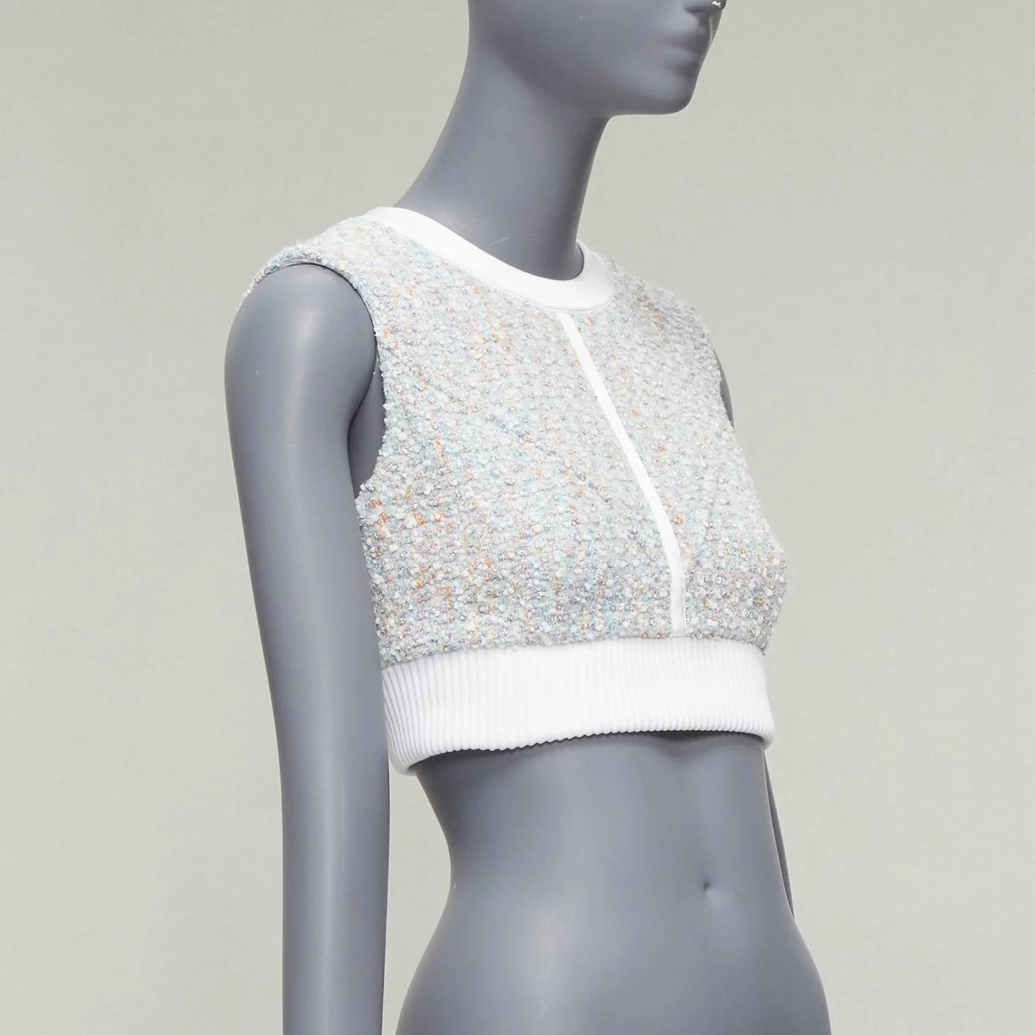 Women's Louis Vuitton pastel boucle tweed crew crop top - Image 9