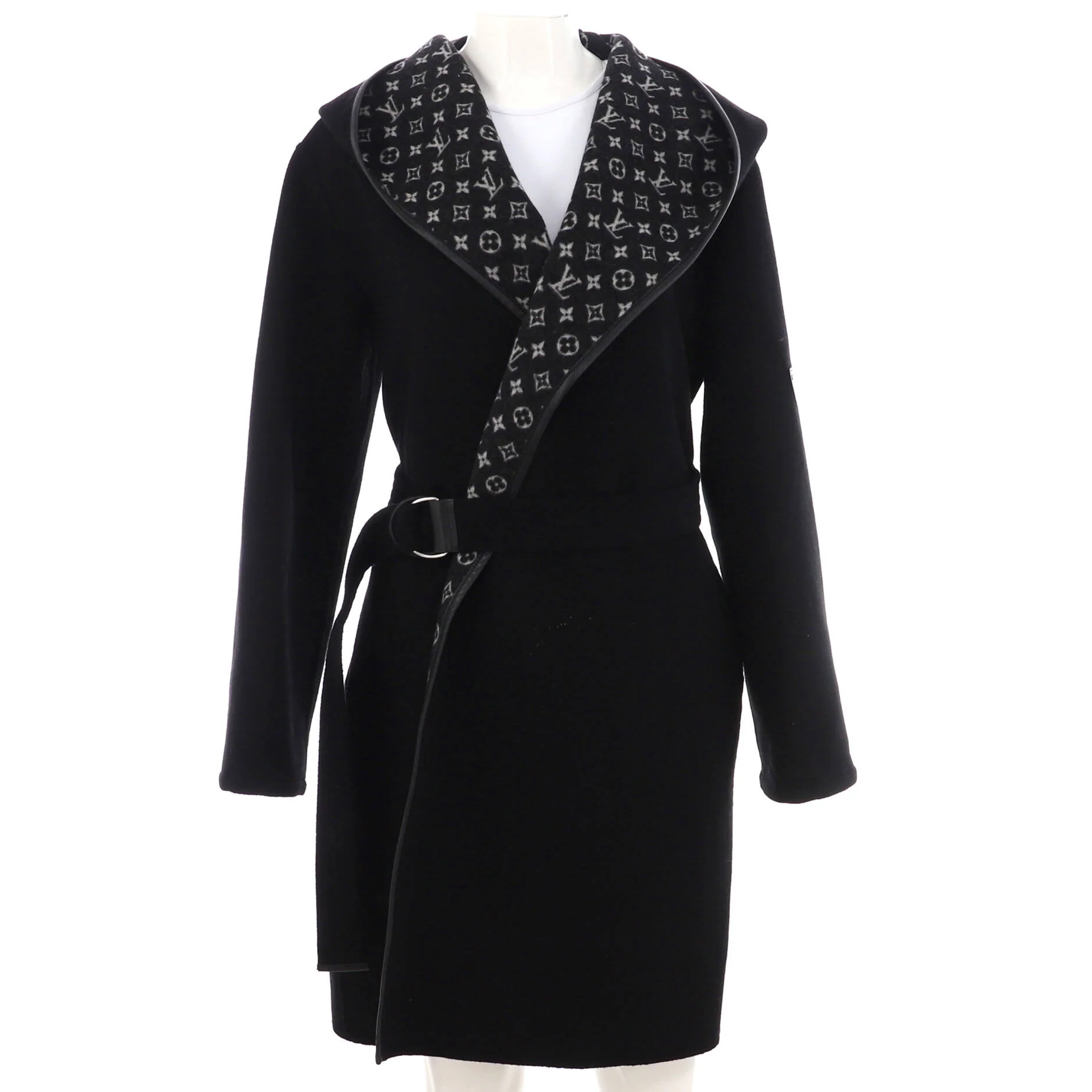 Women's Reversible Hooded Belted Wrap Coat Monogram Wool Blend