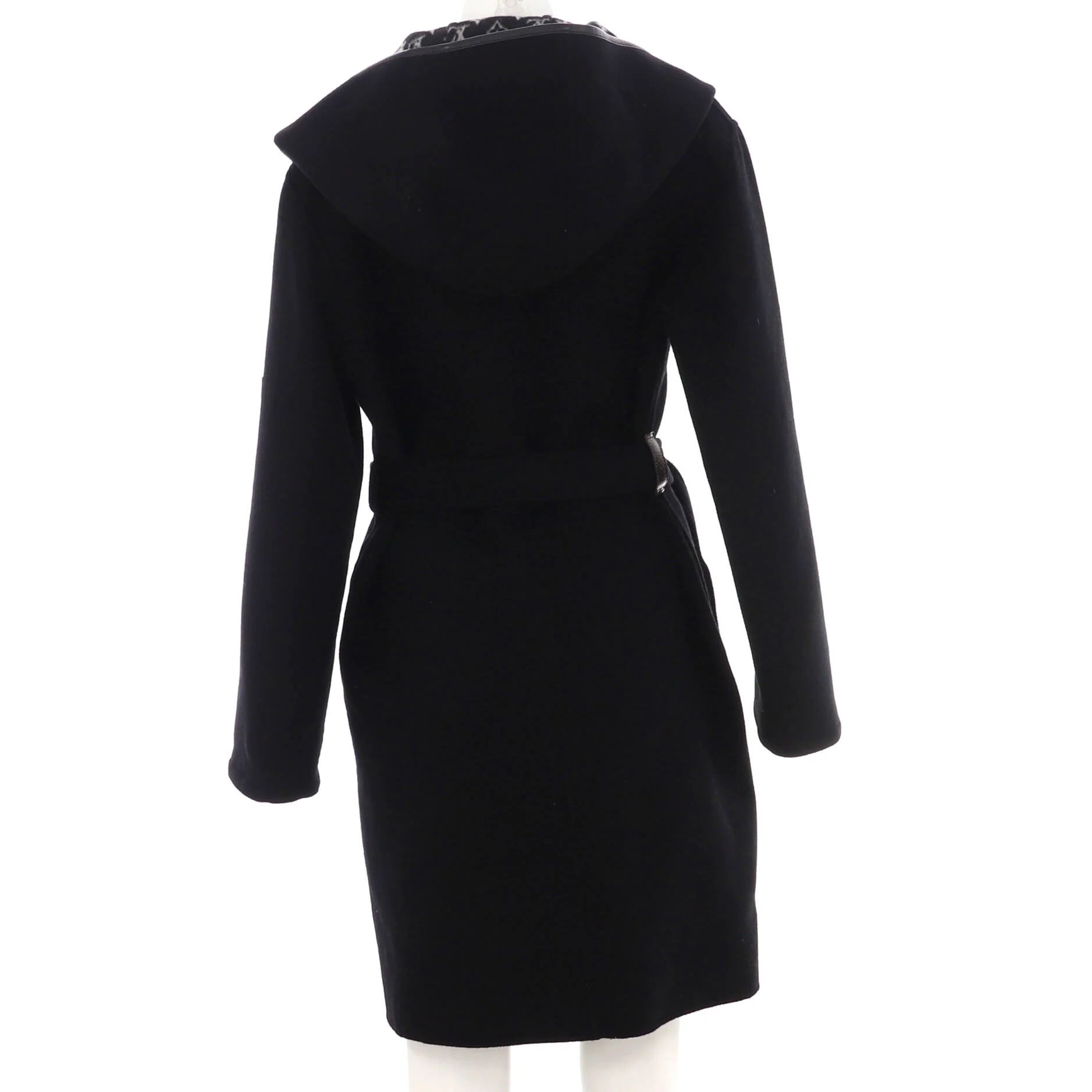Women's Reversible Hooded Belted Wrap Coat Monogram Wool Blend - Image 2