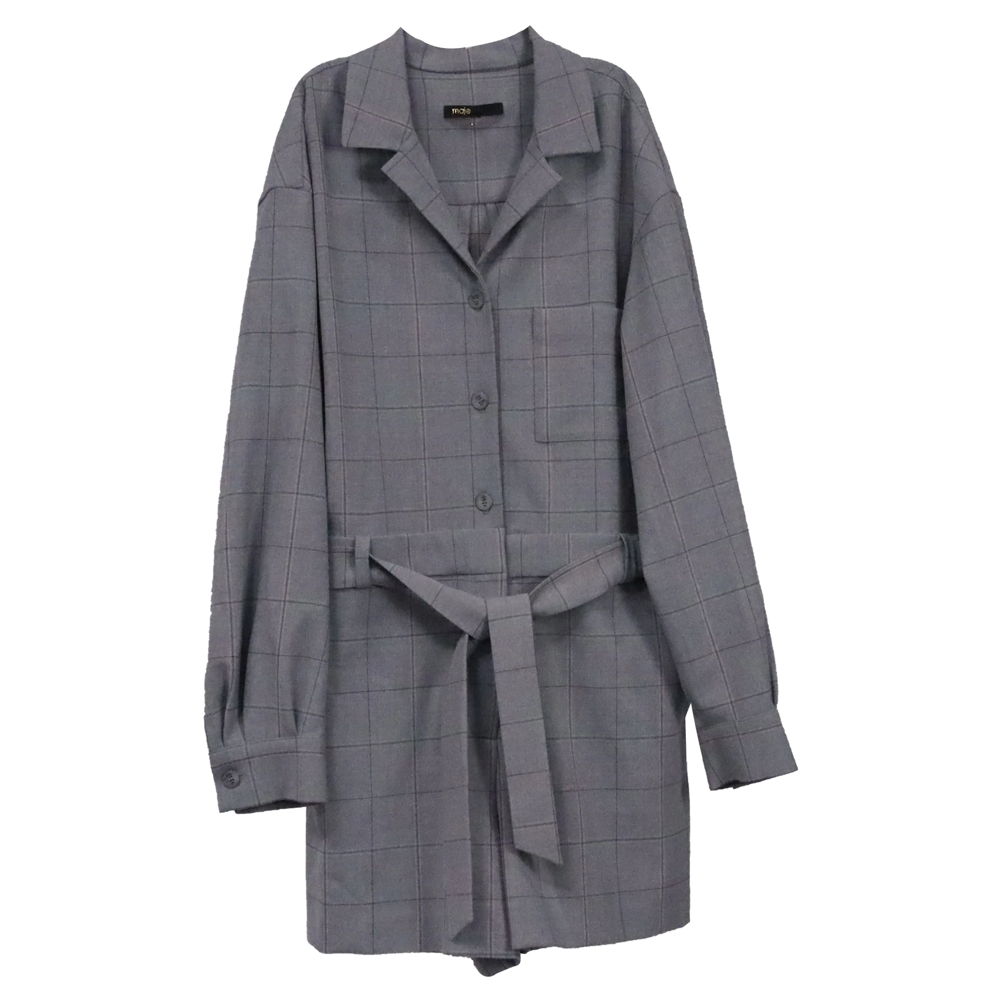 Women's Maje Checked Belted Jumpsuit in Grey Wool