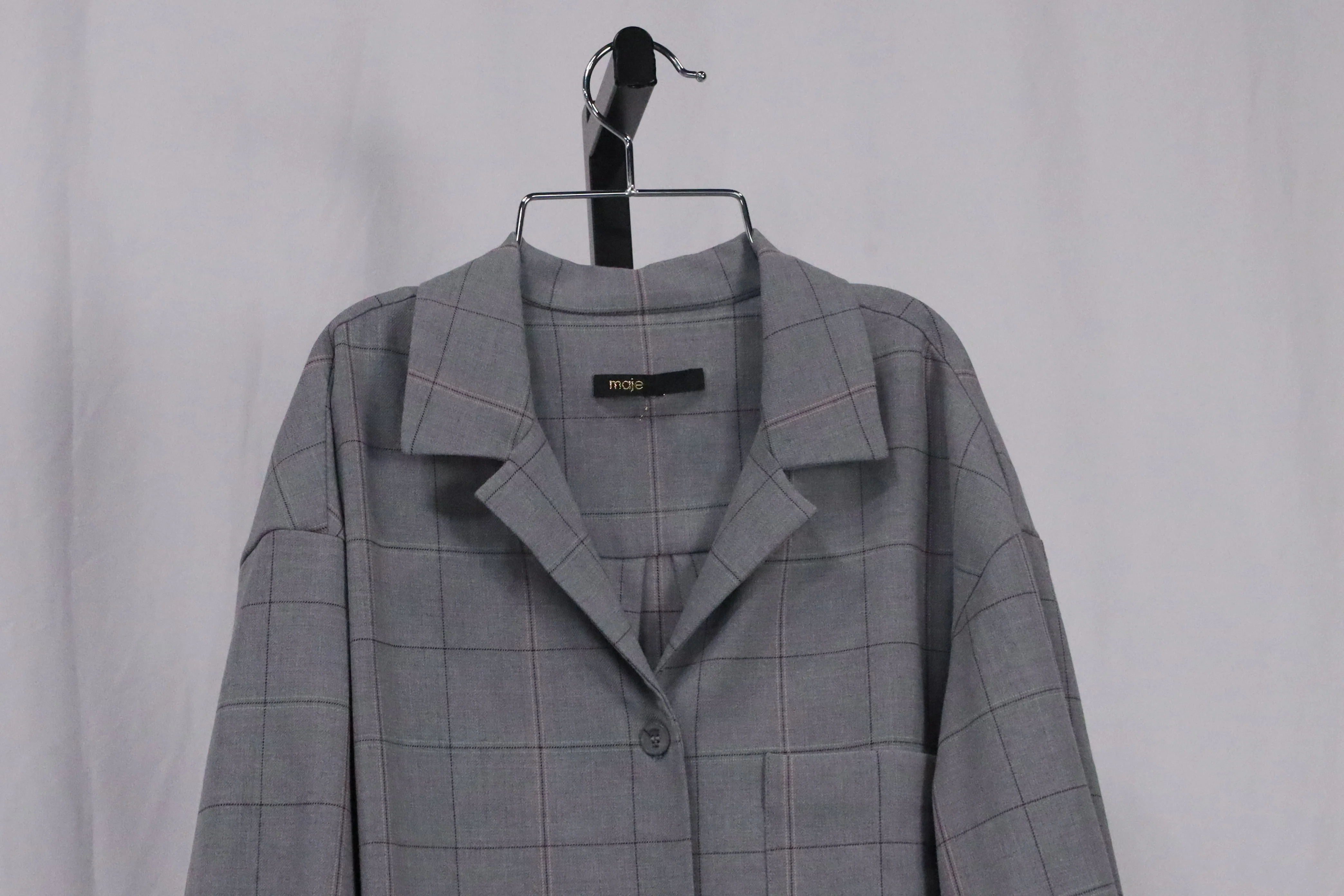 Women's Maje Checked Belted Jumpsuit in Grey Wool - Image 8
