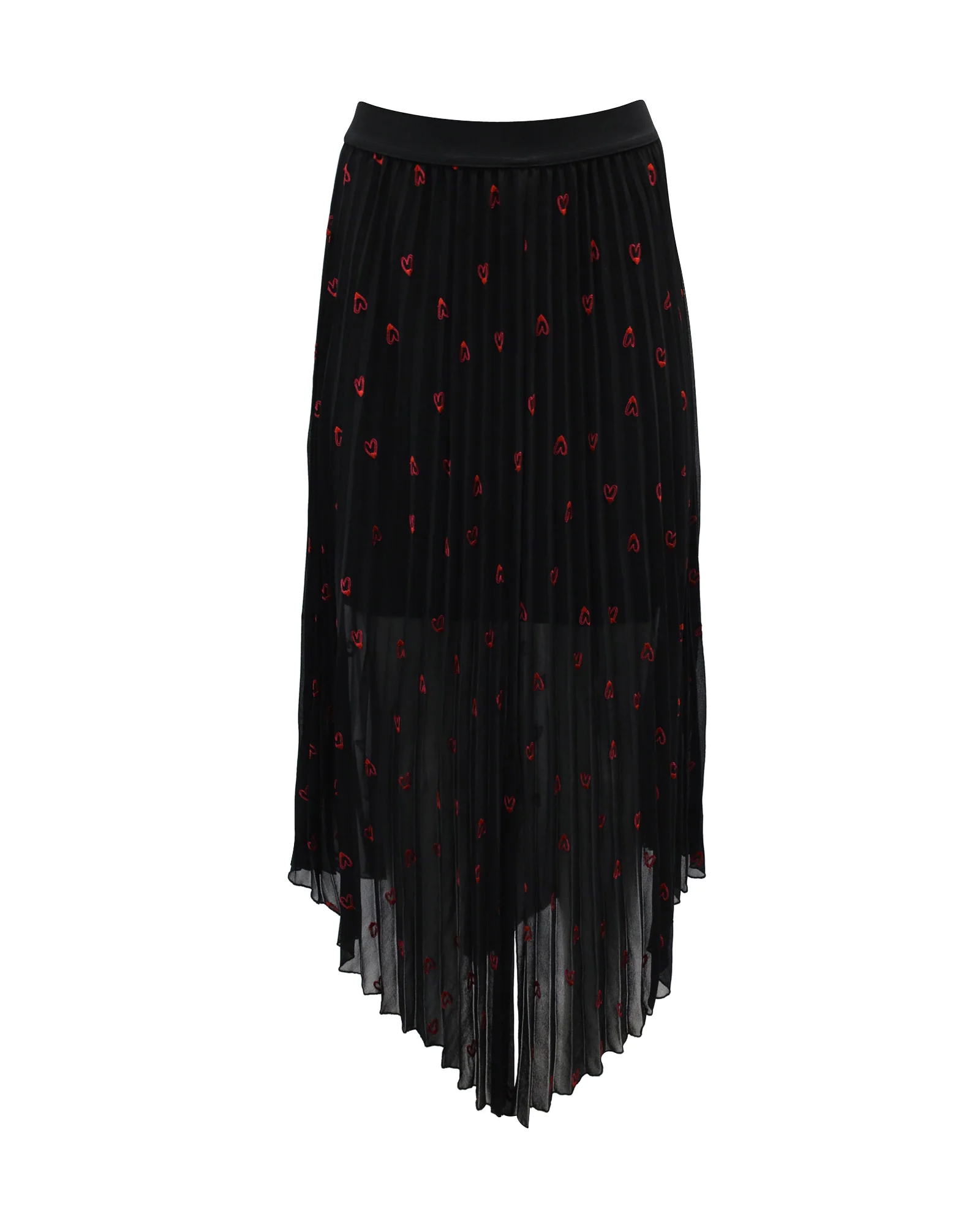 Women's Maje Jengo Embroidered Heart Midi Skirt in Black Polyester