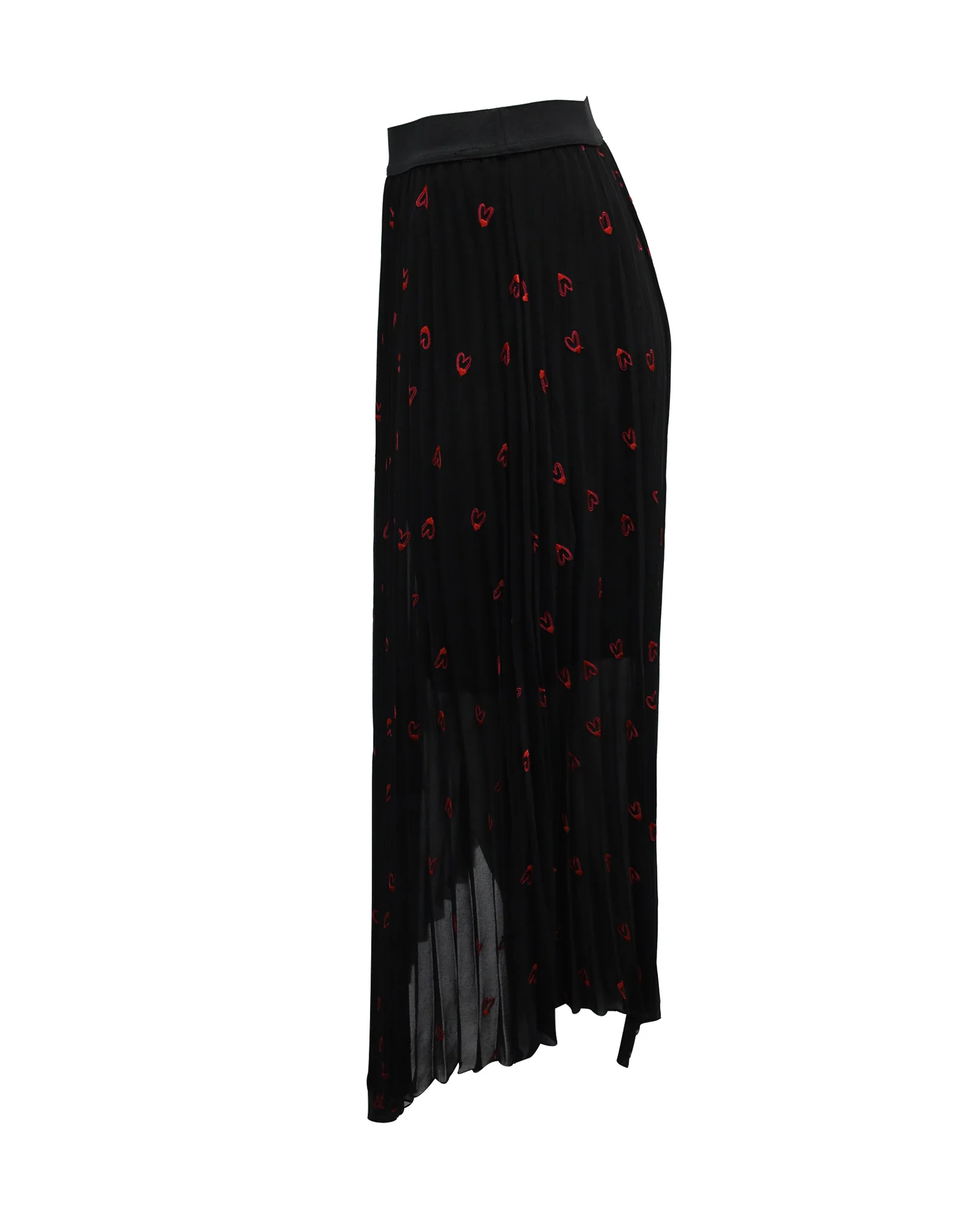 Women's Maje Jengo Embroidered Heart Midi Skirt in Black Polyester - Image 2