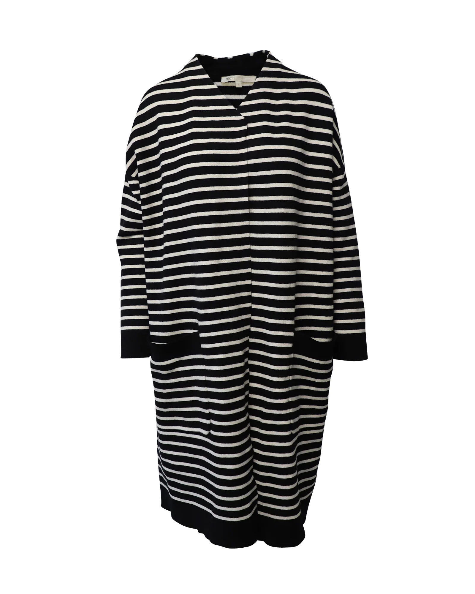 Women's Maje Knitted Long Coat in Black and White Acrylic