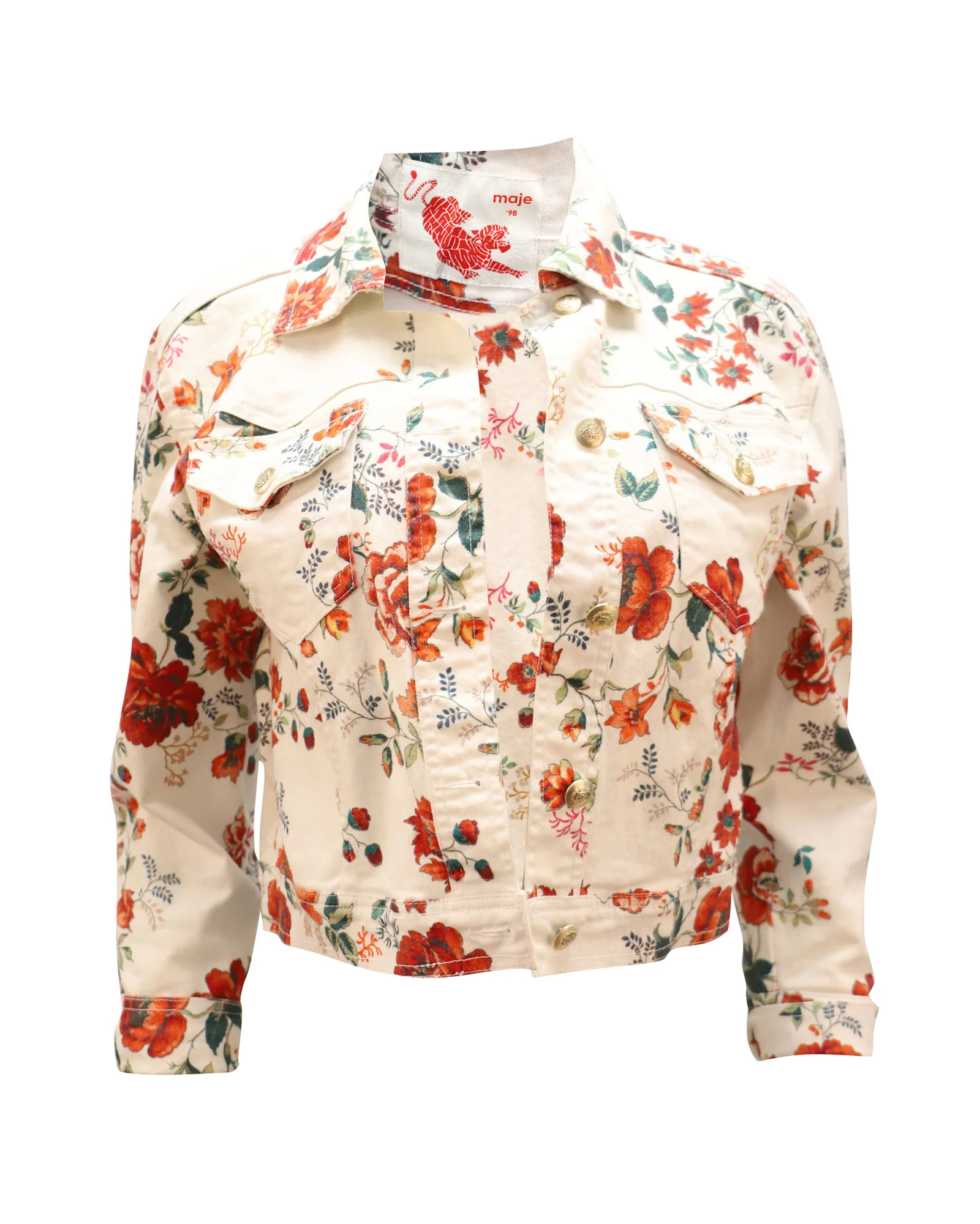 Women's Maje Viflor Denim Jacket in Floral Print Cotton