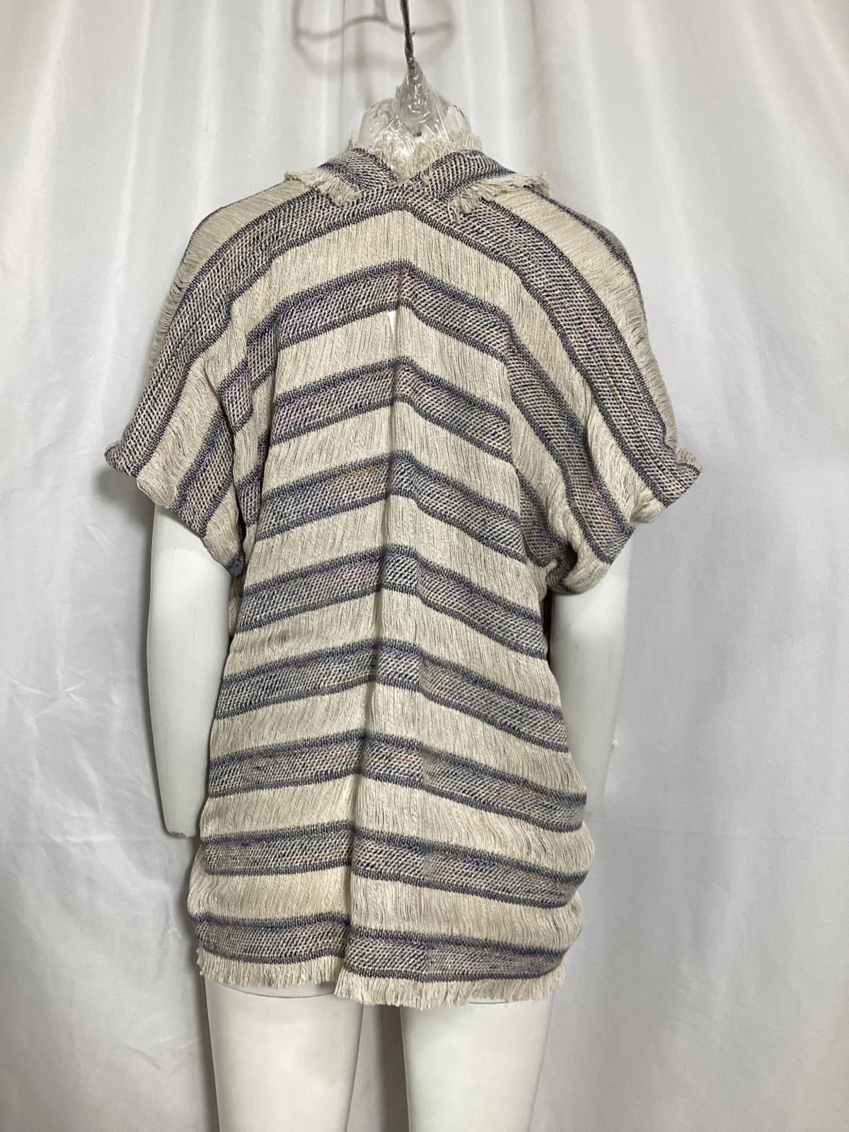 Women's Maje Vona Striped Fringed Poncho in Multicolor Cotton - Image 10