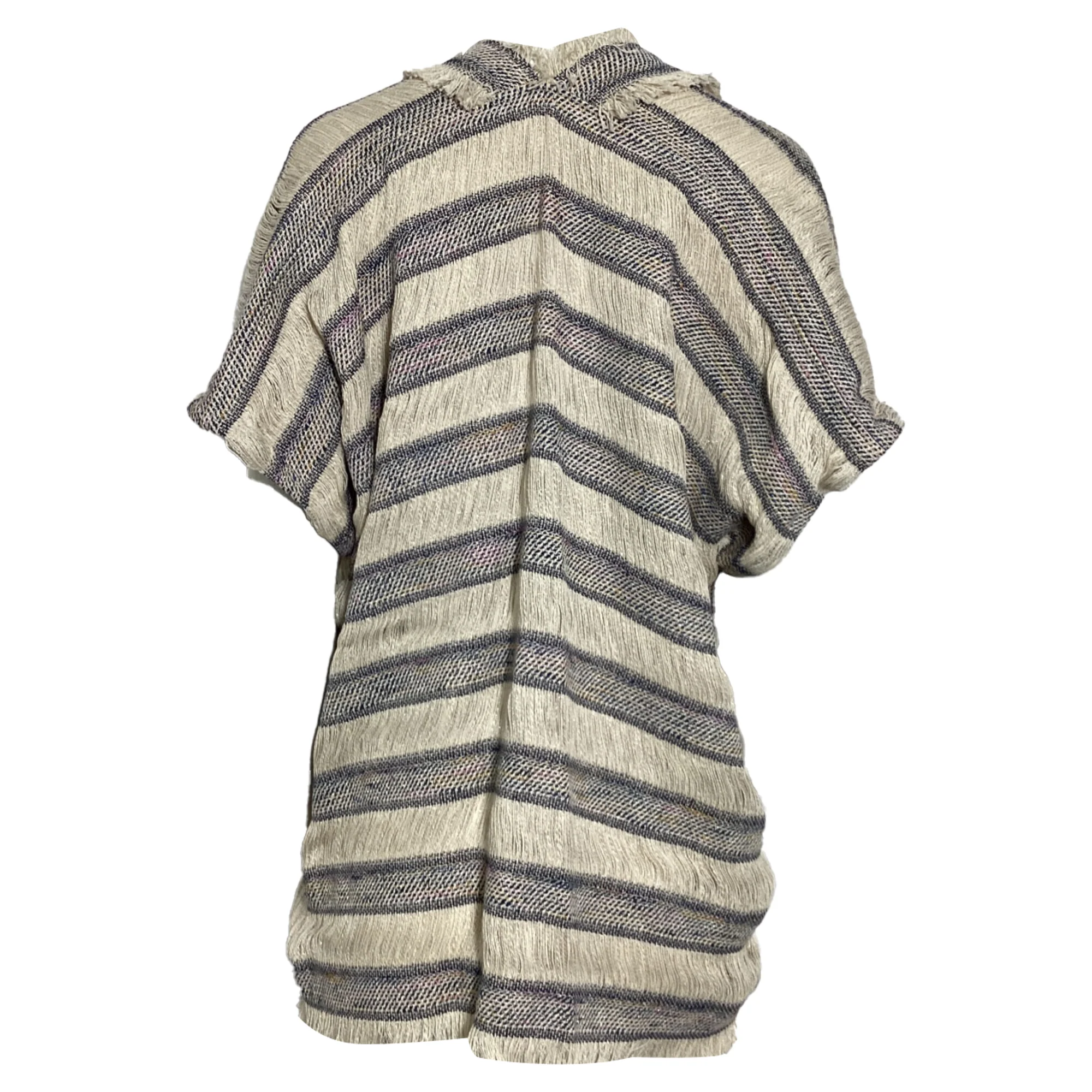 Women's Maje Vona Striped Fringed Poncho in Multicolor Cotton - Image 4