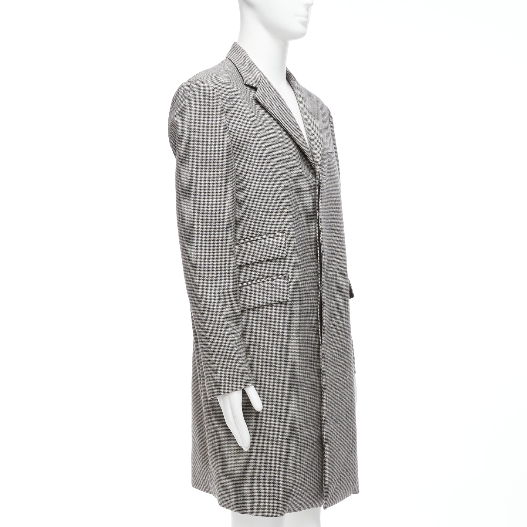 Men's Marni Houndstooth Wool Blend Invisible Placket Longline Coat - Image 10