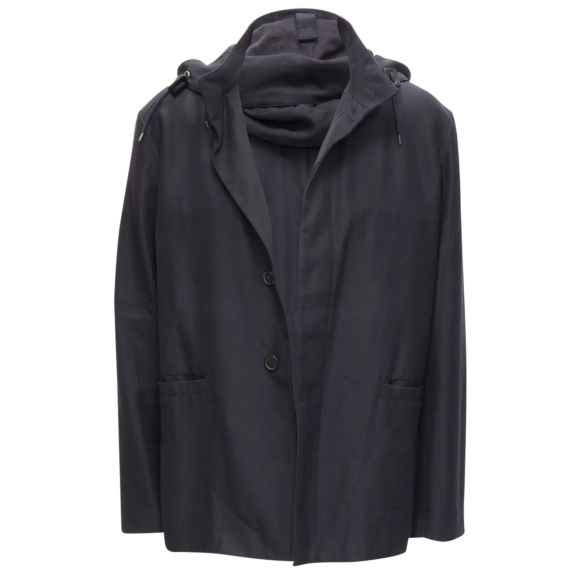 Men's Marni wool leather stopper hooded concealed buttons parka jacket