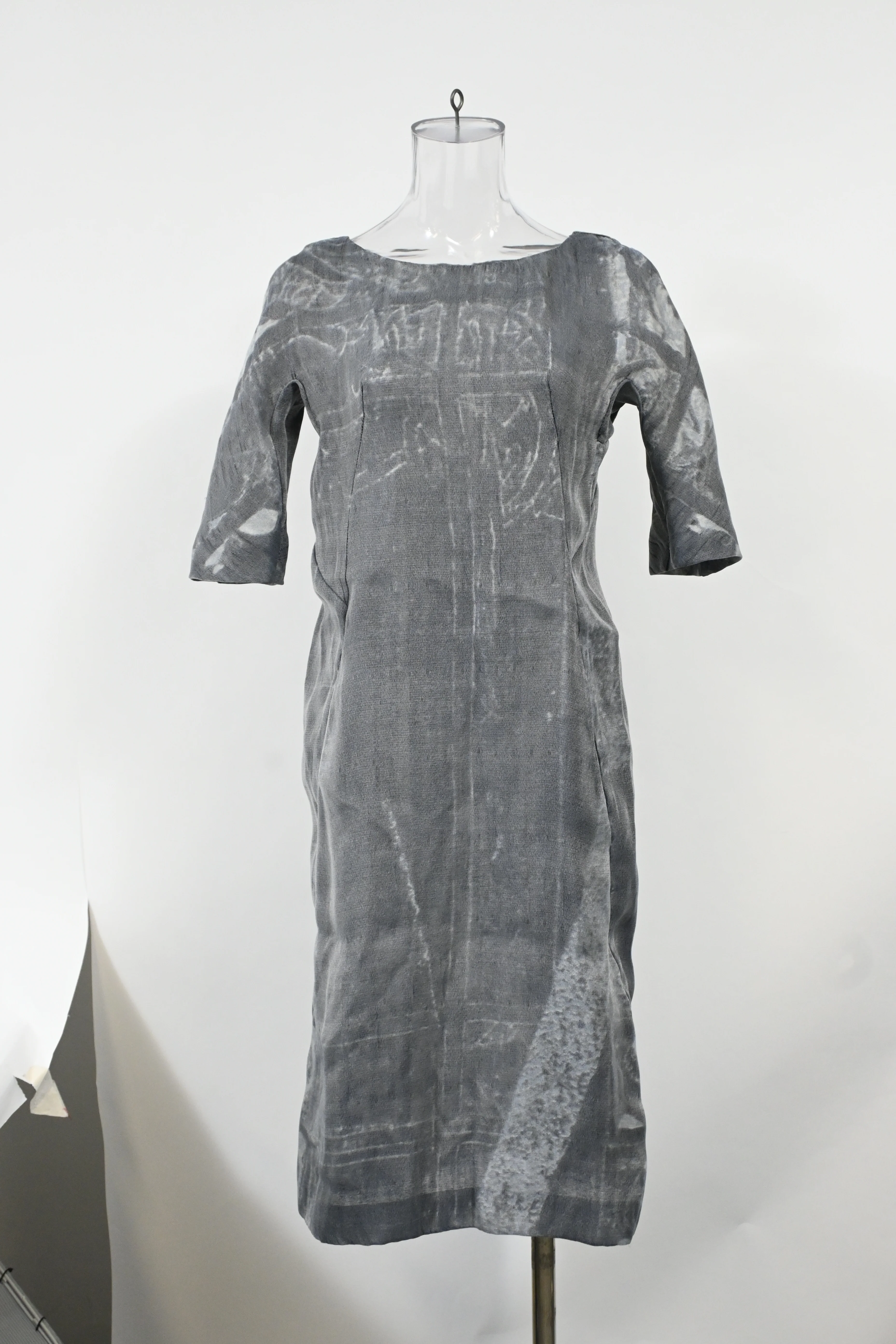 Women's  Marni Bleach Effect Midi Short Sleeve Dress in Grey Polyester - Image 6