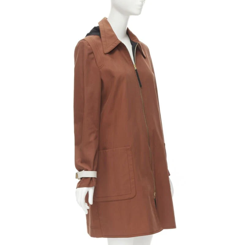 Women's Marni brick cotton strapped cuff zip hooded overcoat - Image 9