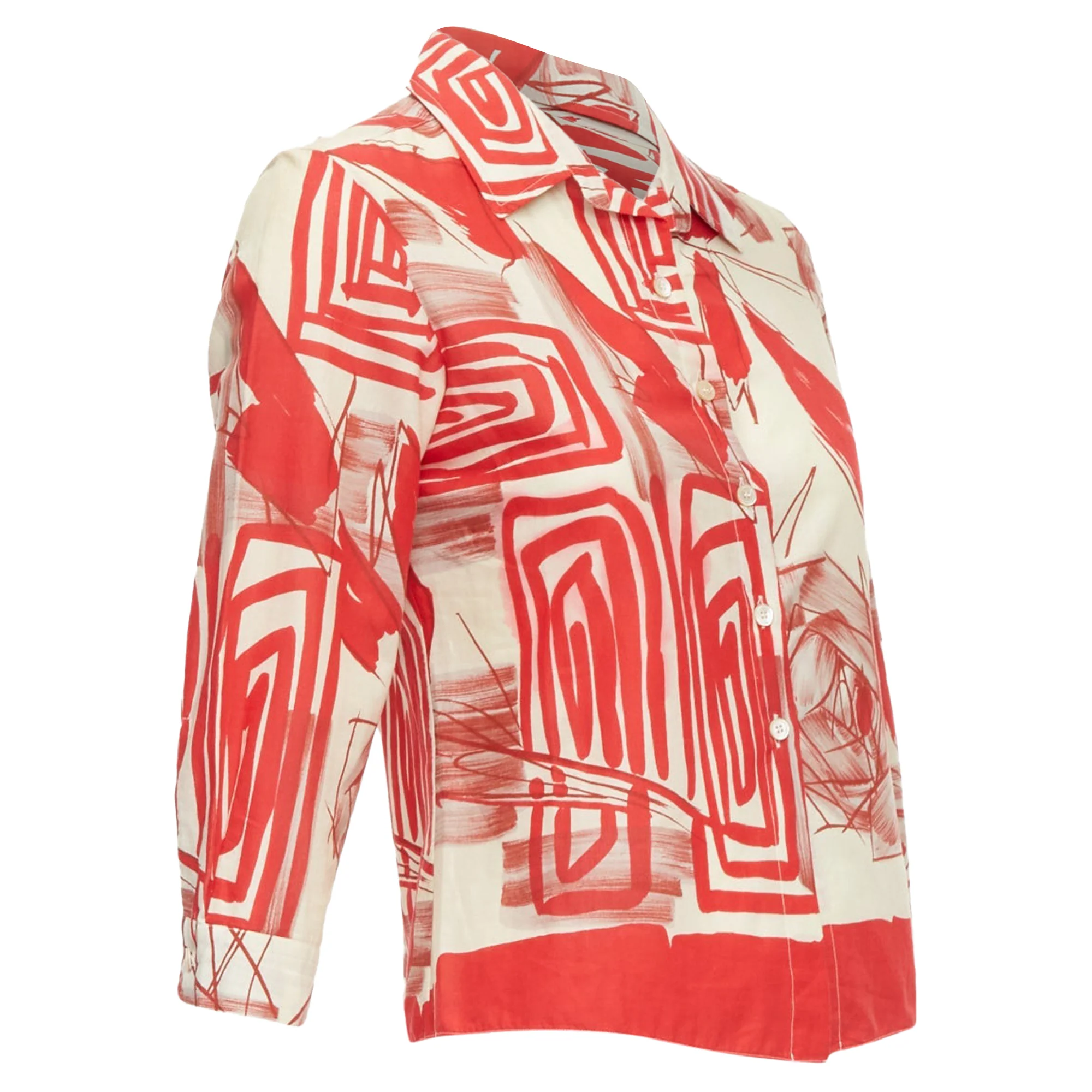 Women's Marni Cotton Abstract Floral Print Crop Shirt - Image 3