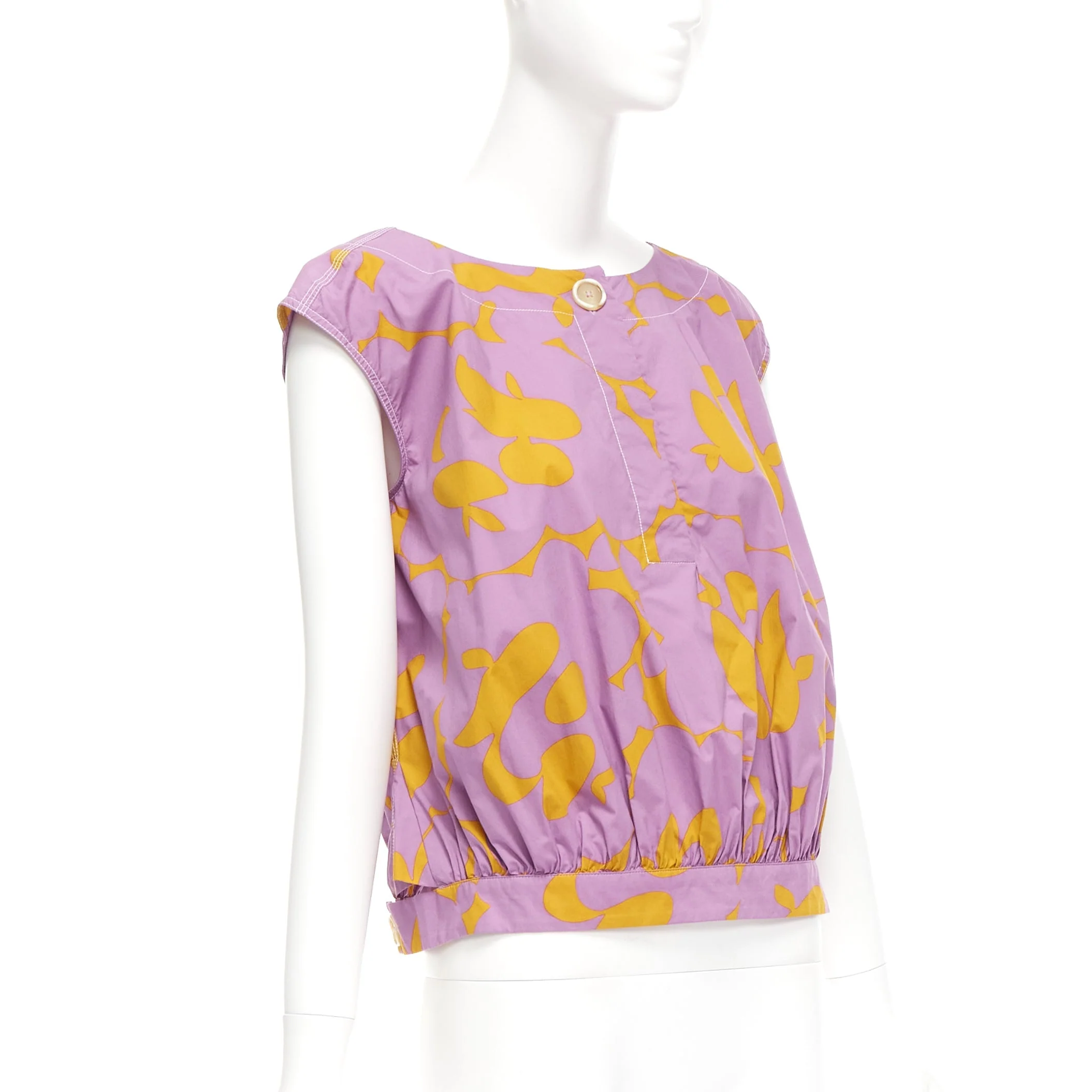 Women's Marni cotton mtard abstract floral overstitched boxy vest - Image 9