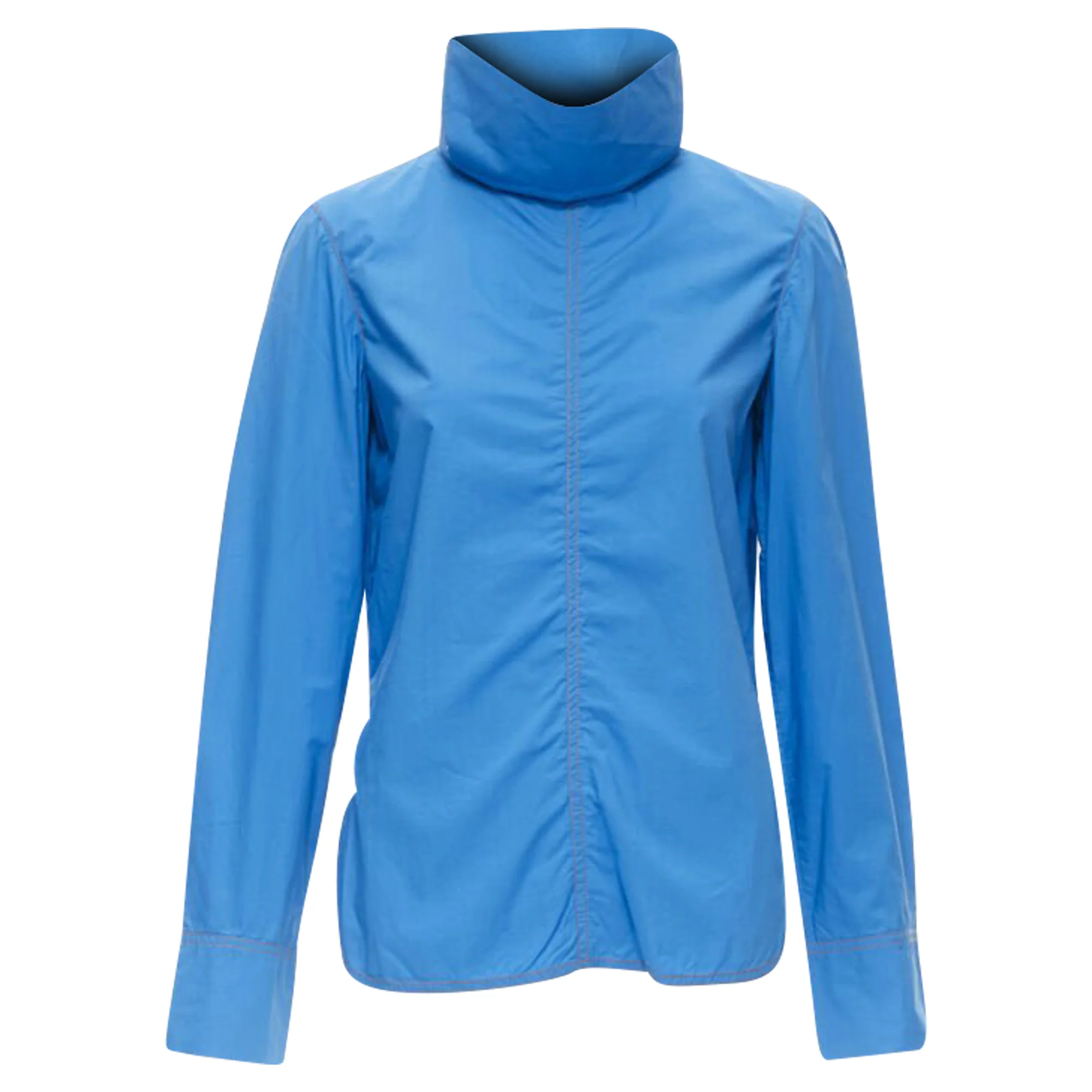 Women's Marni cotton overstitch funnel neck long sleeve curved hem shirt