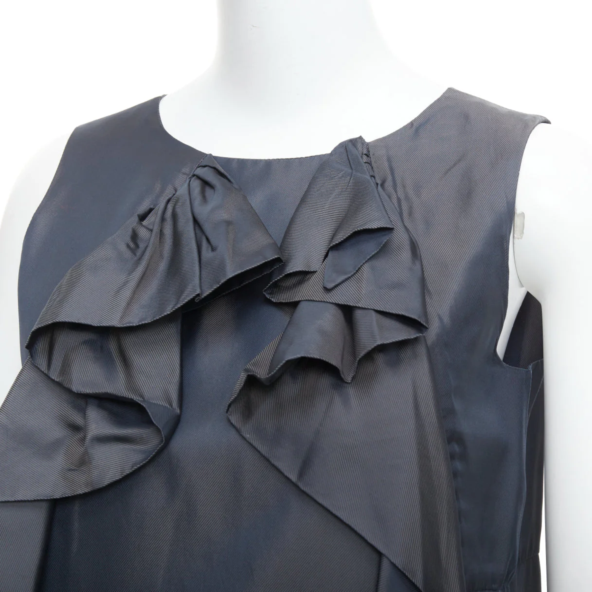 Women's Marni cupro twill ruffle crew neck tunic mini dress - Image 8