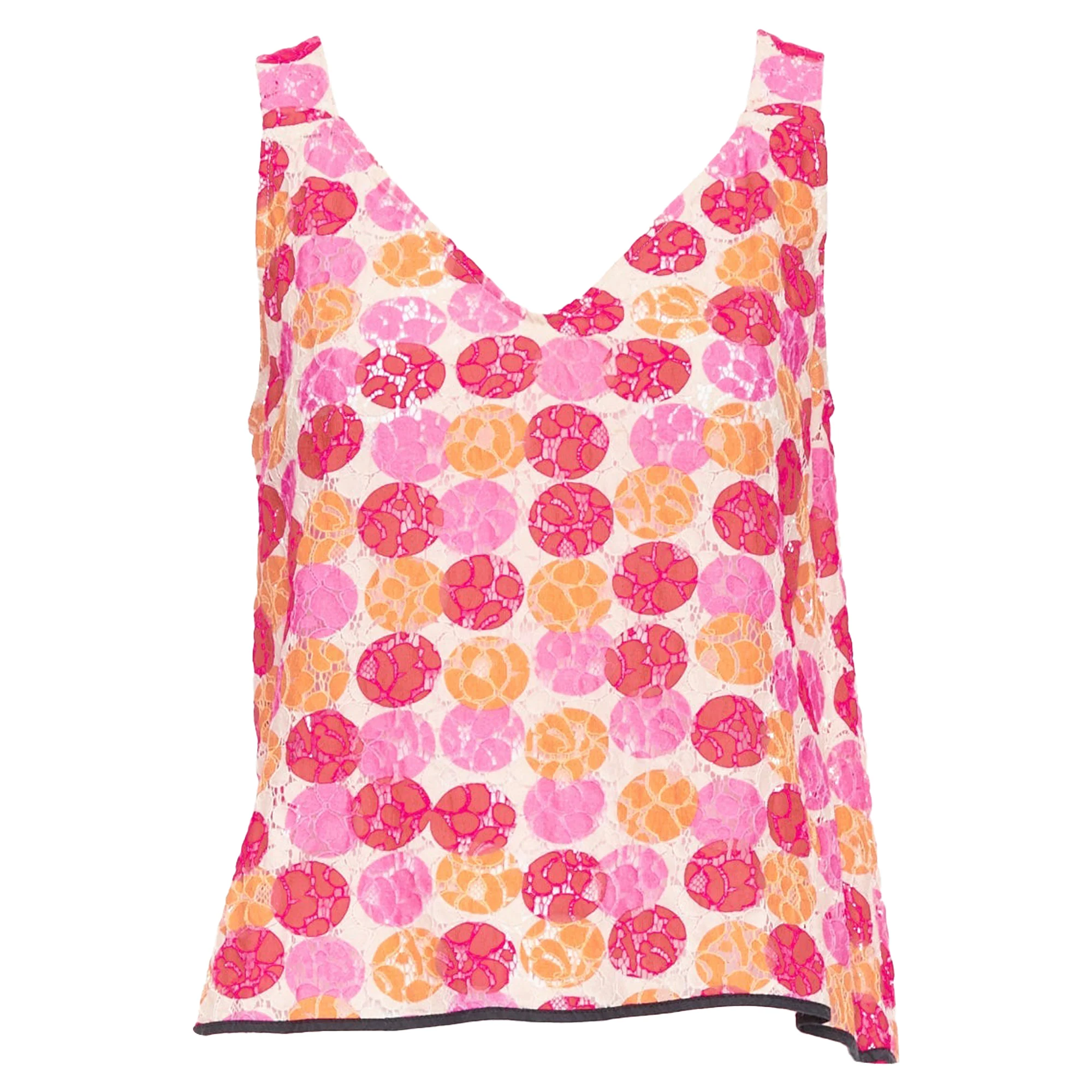 Women's Marni Dot Print Lace Deep V Neck Tank Top