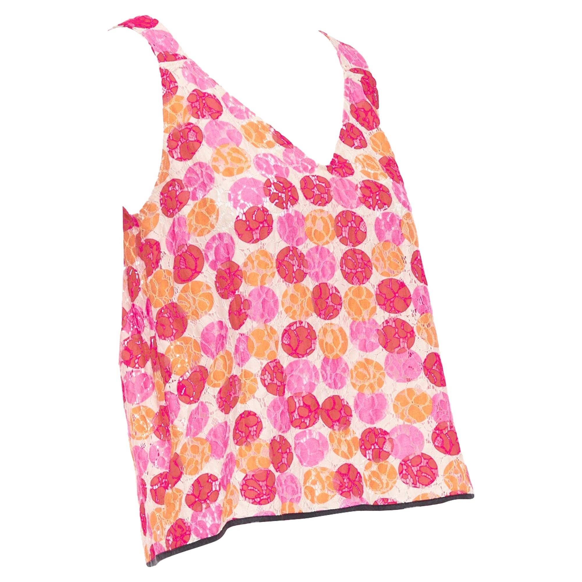 Women's Marni Dot Print Lace Deep V Neck Tank Top - Image 3