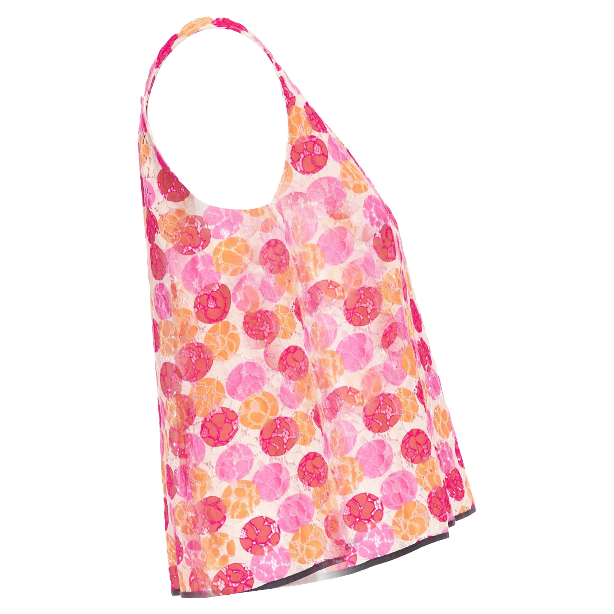 Women's Marni Dot Print Lace Deep V Neck Tank Top - Image 4