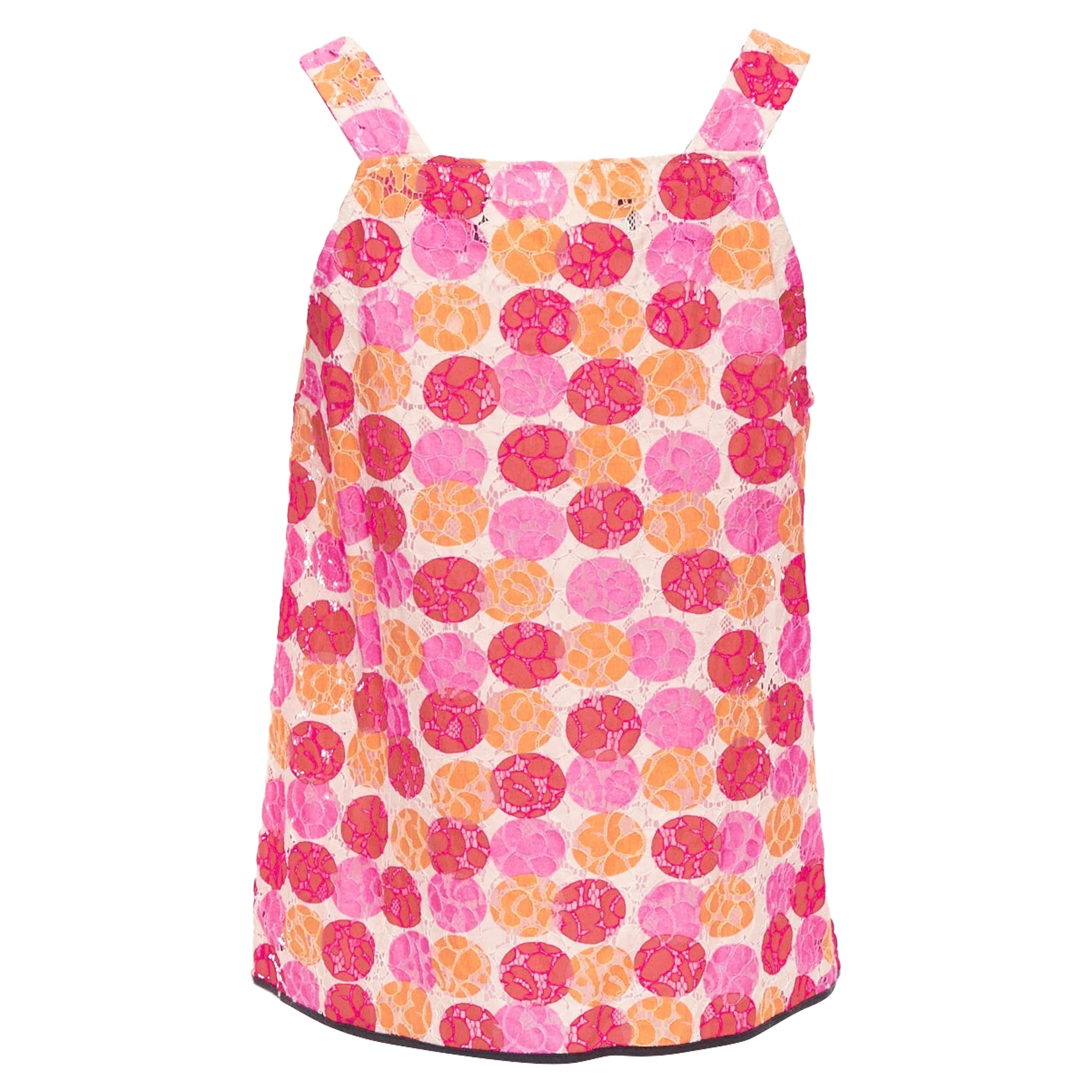 Women's Marni Dot Print Lace Deep V Neck Tank Top - Image 5