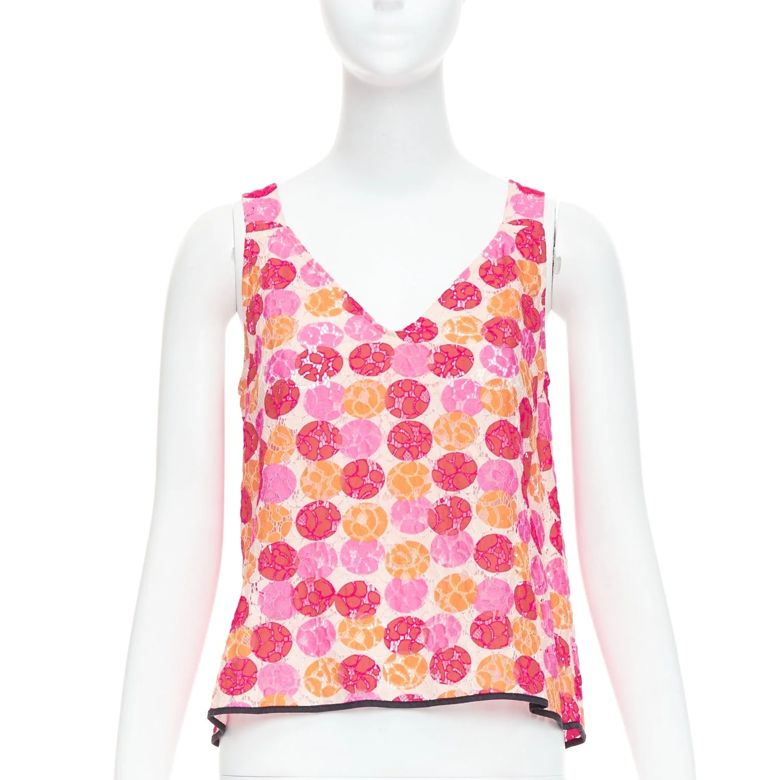 Women's Marni Dot Print Lace Deep V Neck Tank Top - Image 7