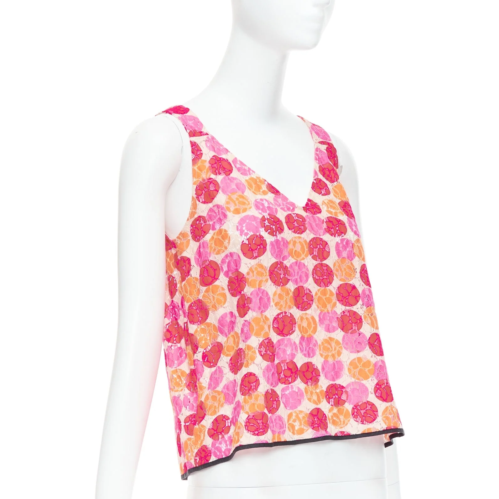 Women's Marni Dot Print Lace Deep V Neck Tank Top - Image 9