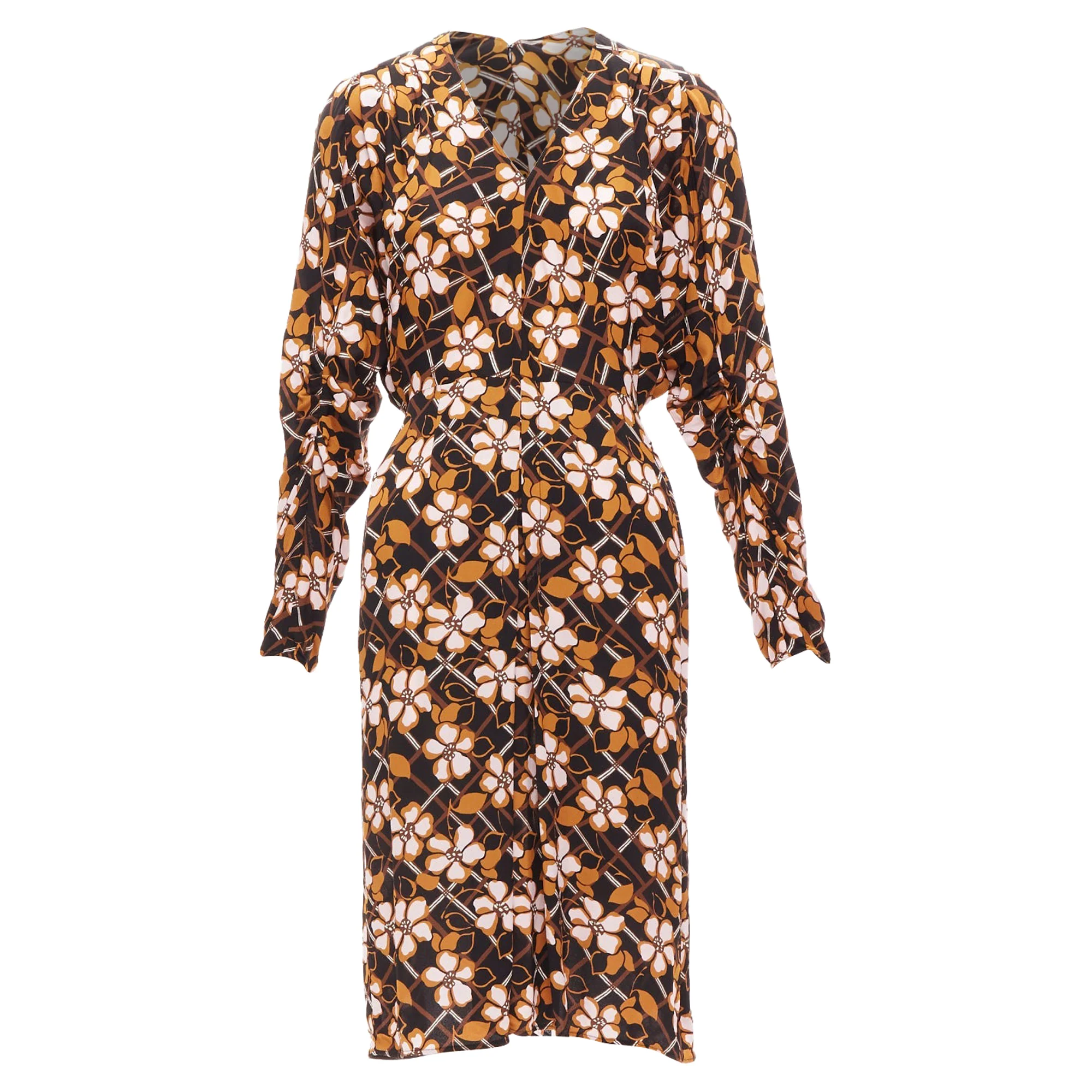 Women's Marni geometric flower print panelled sleeves V neck dress