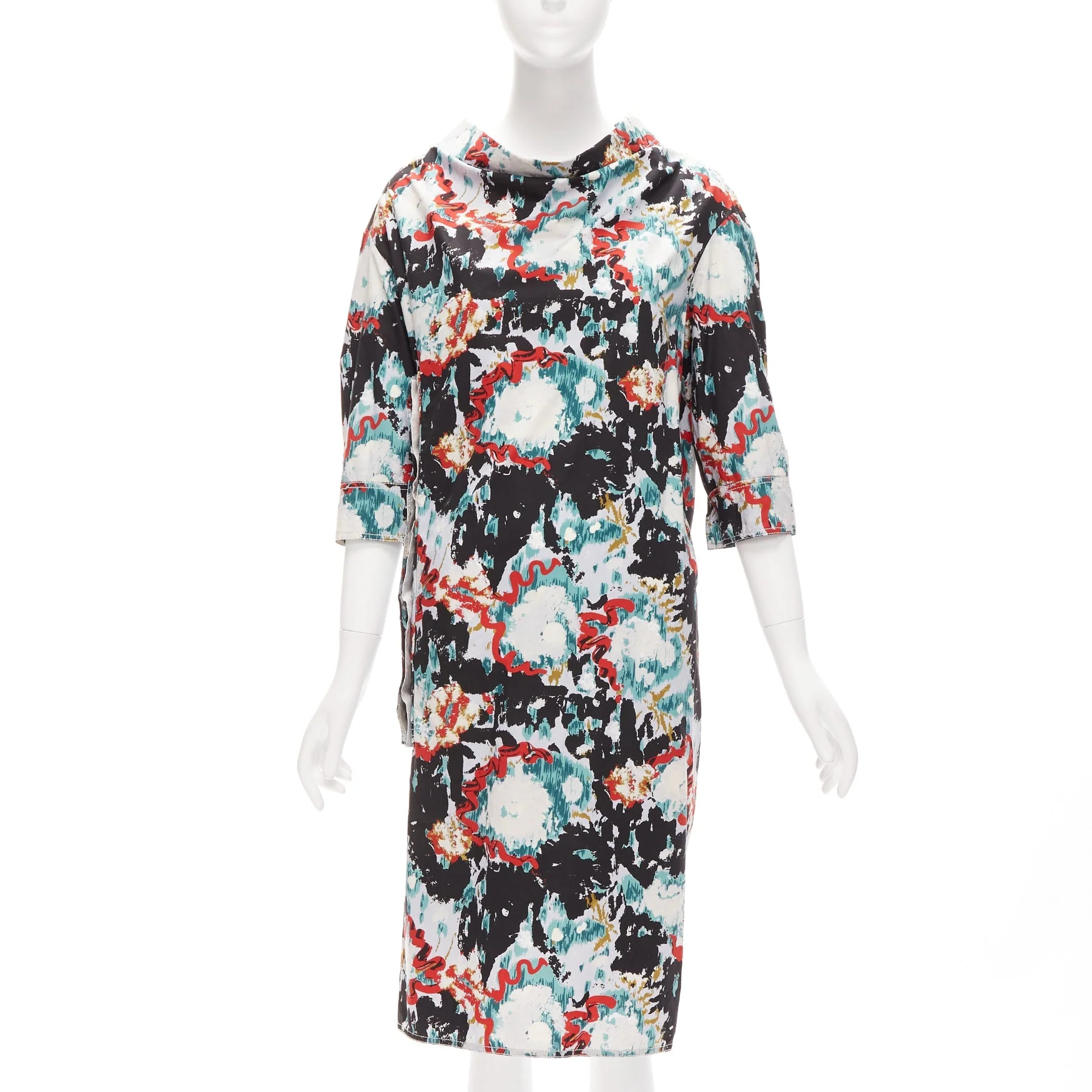 Women's Marni graphic splash paint print cotton oriental cut dress - Image 7