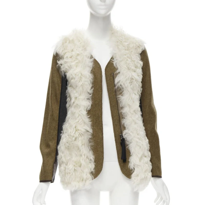 Women's Marni lamb shearling fur wool sleeves winter coat - Image 7