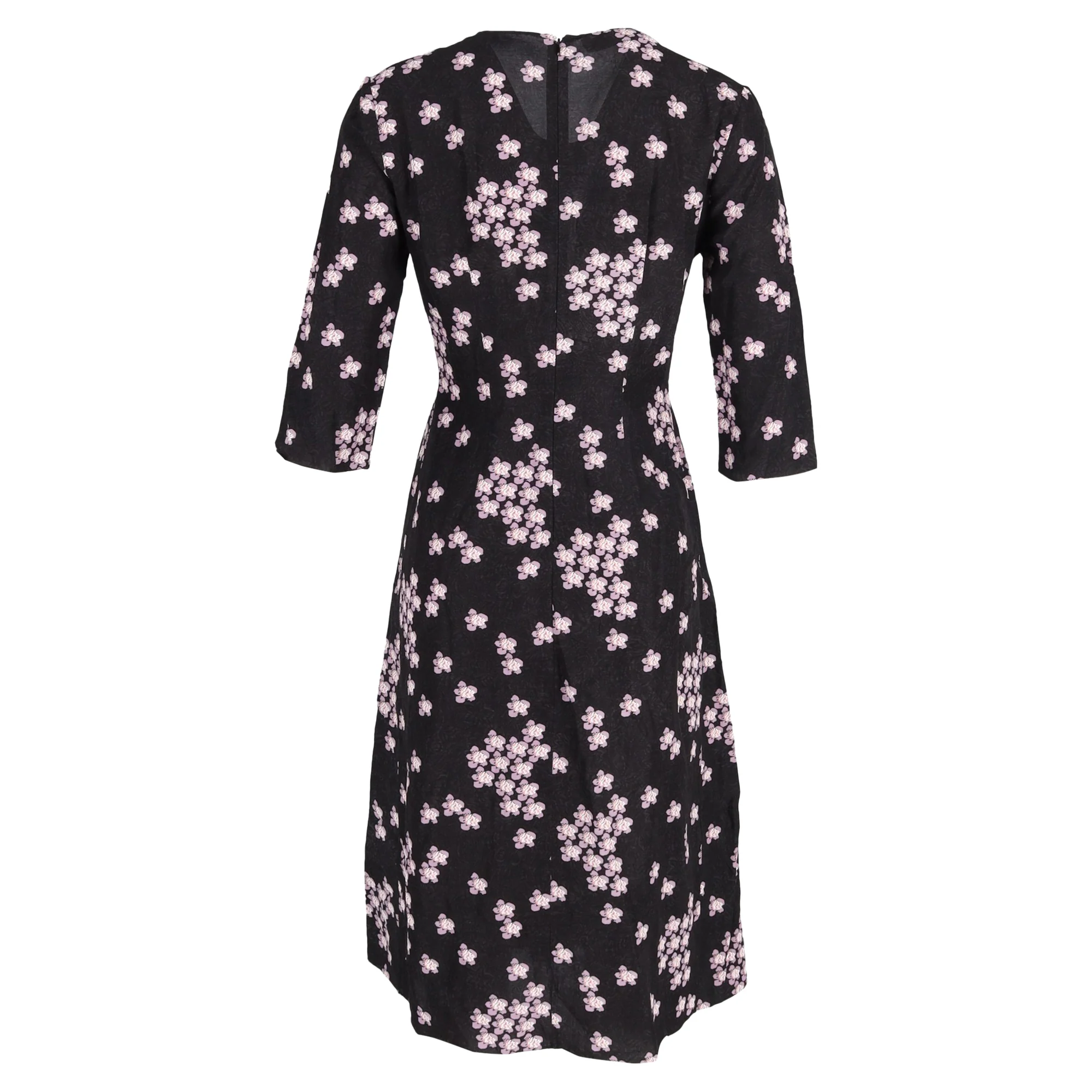 Women's Marni Midi Floral Print V-Neck Dress in Black Jacquard - Image 3