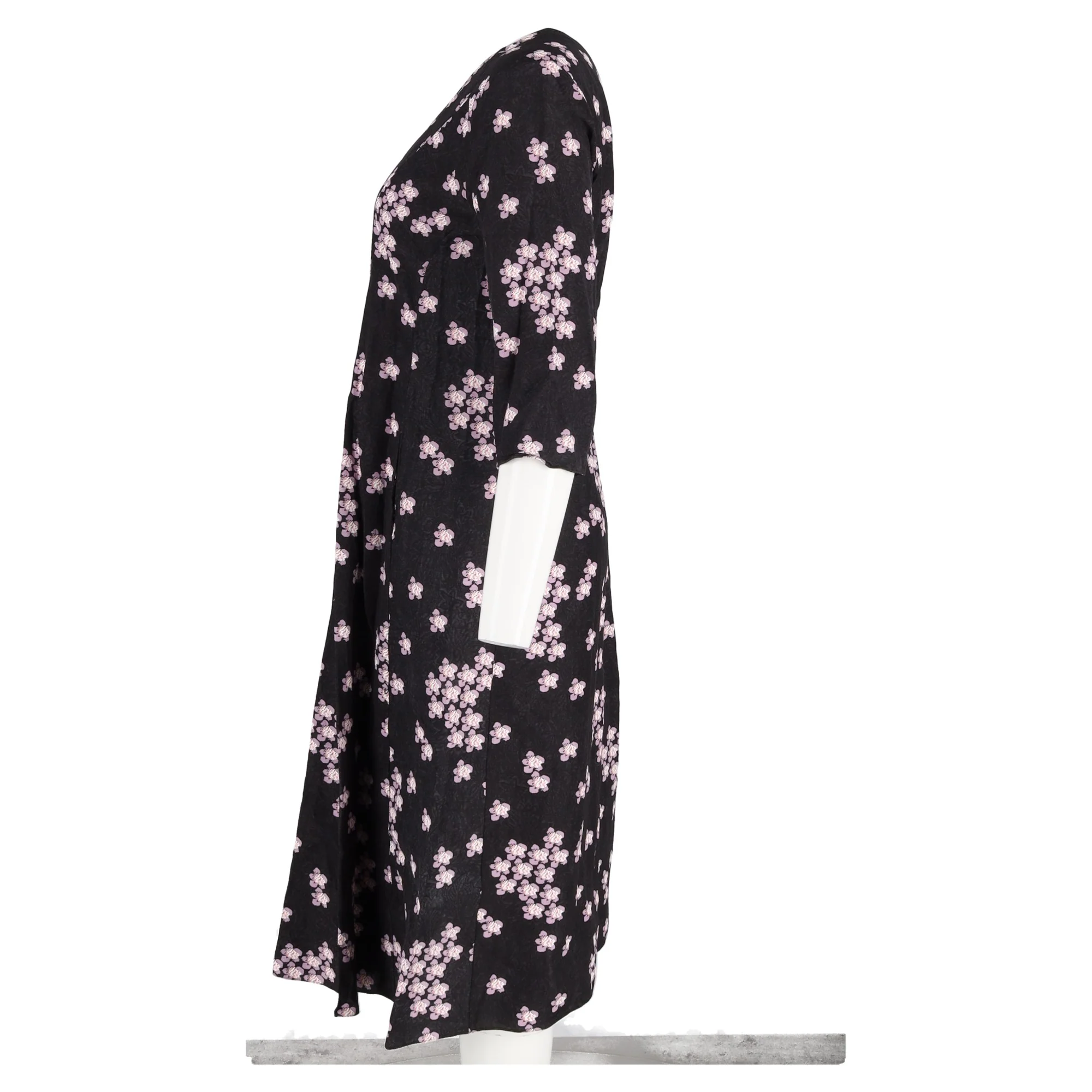 Women's Marni Midi Floral Print V-Neck Dress in Black Jacquard - Image 5