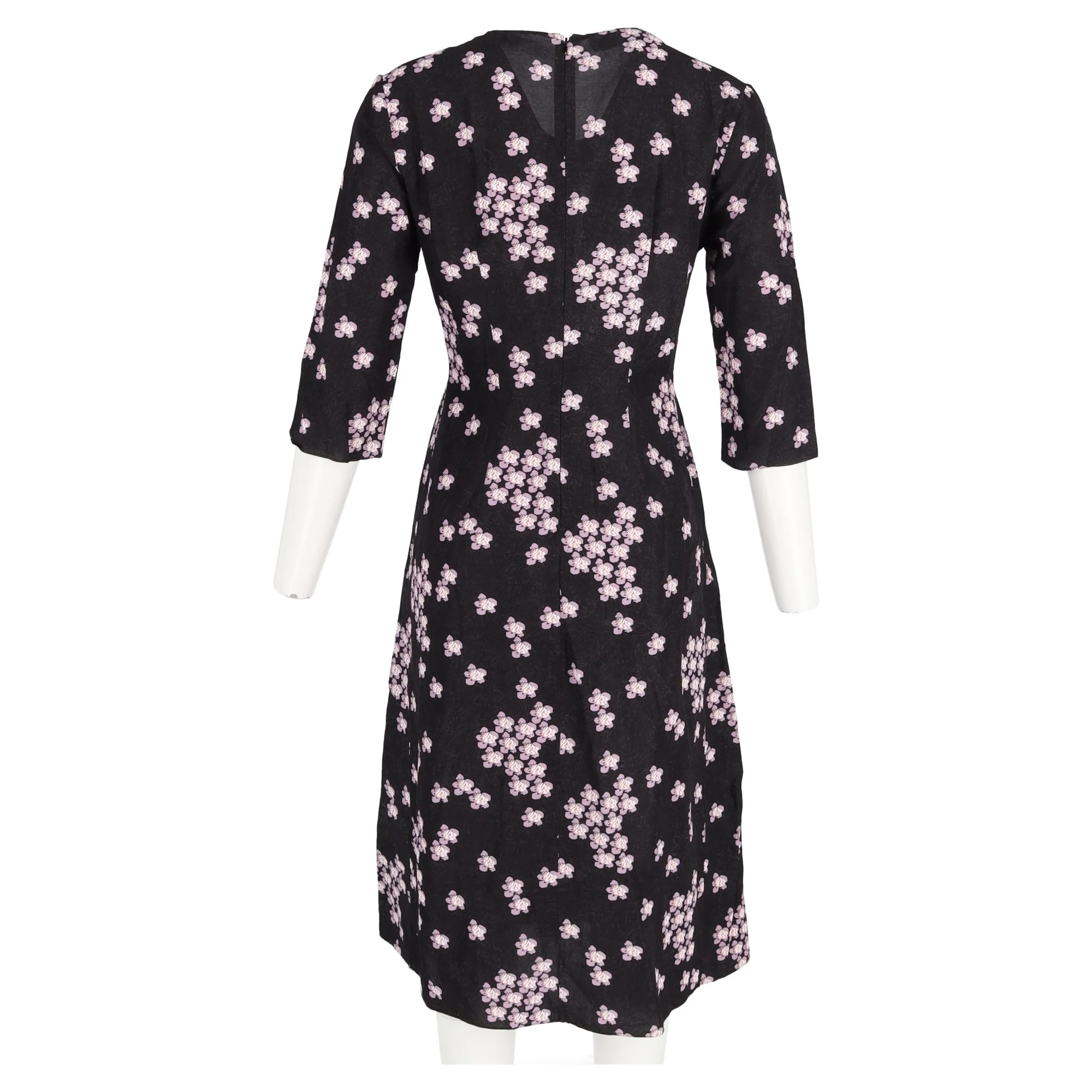 Women's Marni Midi Floral Print V-Neck Dress in Black Jacquard - Image 6