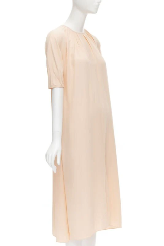 Women's Marni peach pleated collar round sleeve short sleeve midi dress - Image 9