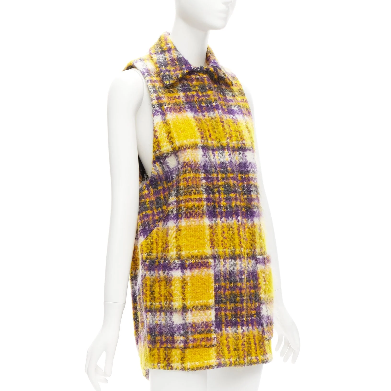 Women's Marni plaid check mohair blend boxy sleeveless coat - Image 10