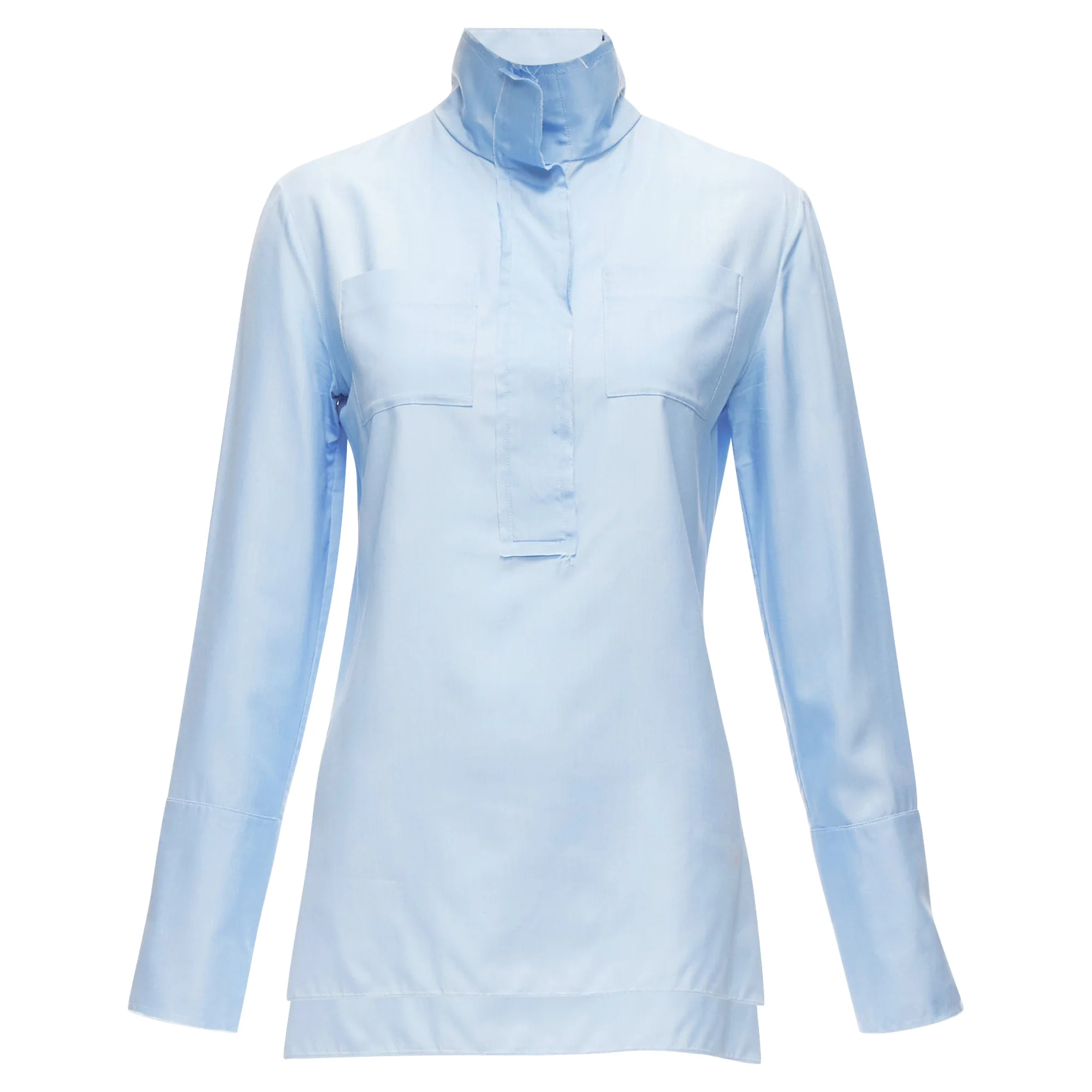 Women's Marni Silk Raw Edge Collar Pocketed High Low Hem Shirt