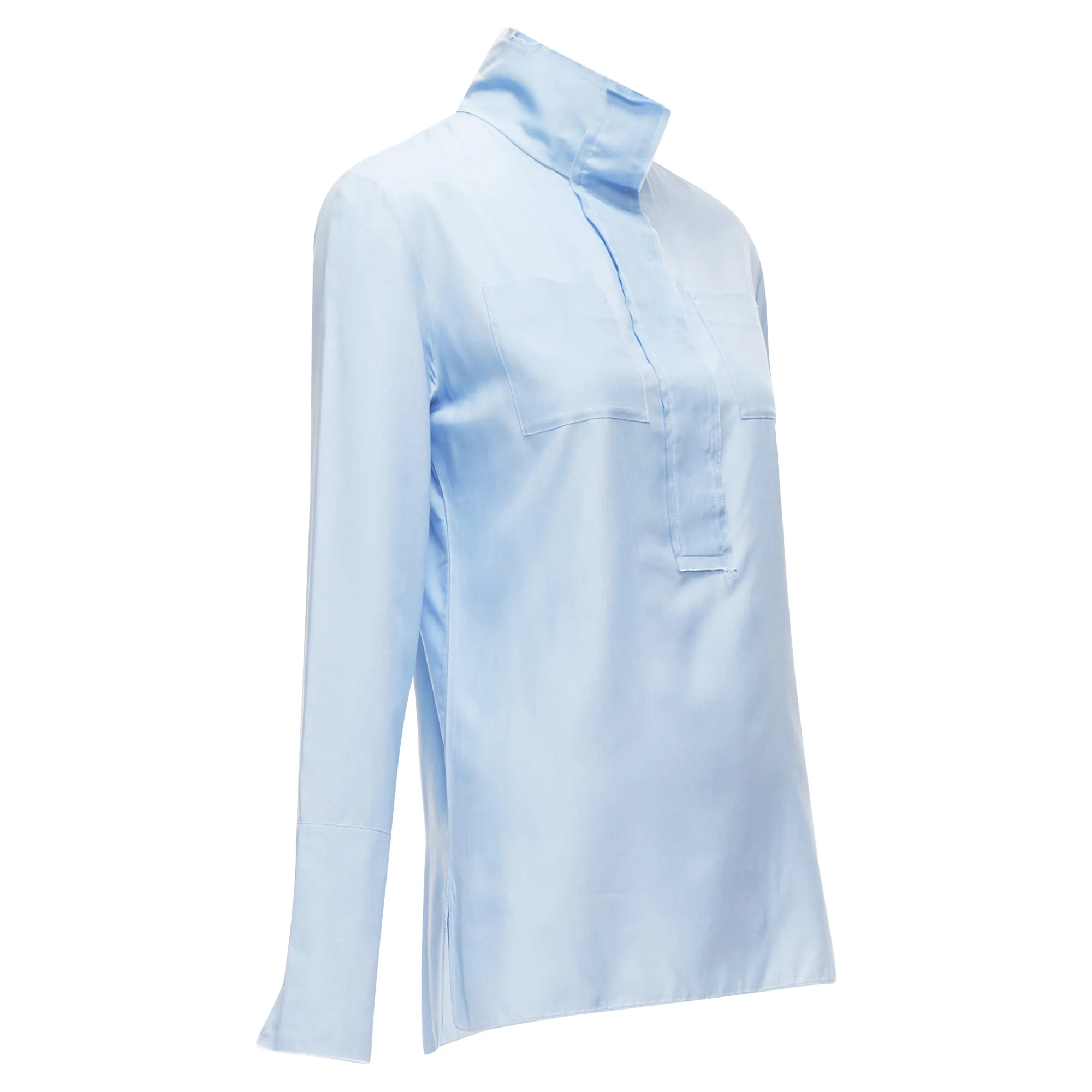 Women's Marni Silk Raw Edge Collar Pocketed High Low Hem Shirt - Image 3