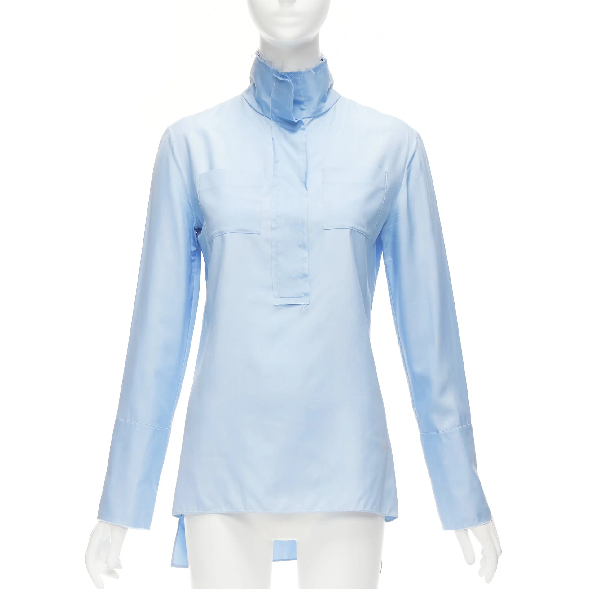 Women's Marni Silk Raw Edge Collar Pocketed High Low Hem Shirt - Image 7