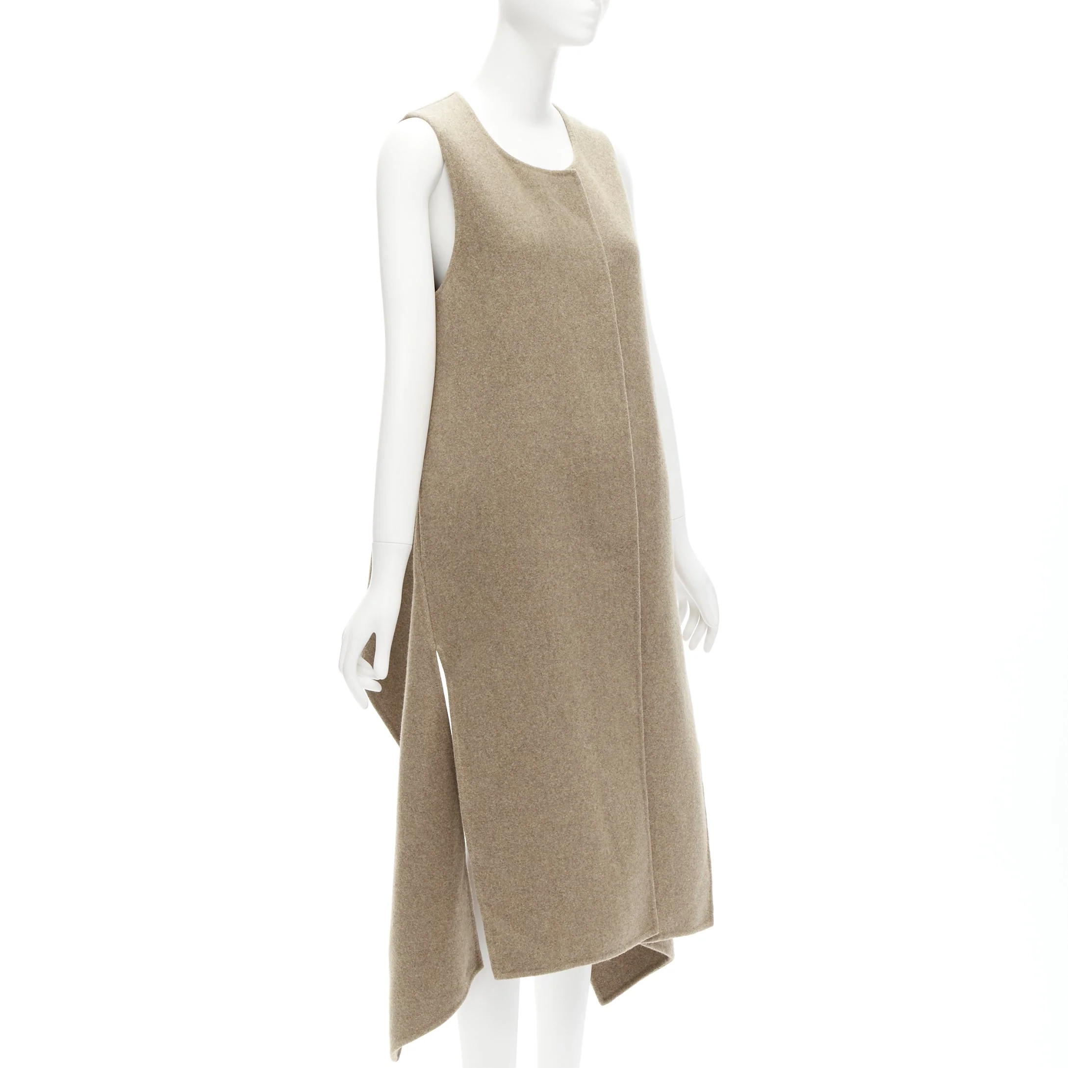 Women's Marni taupe virgin wool blend high low hem vest coat - Image 10