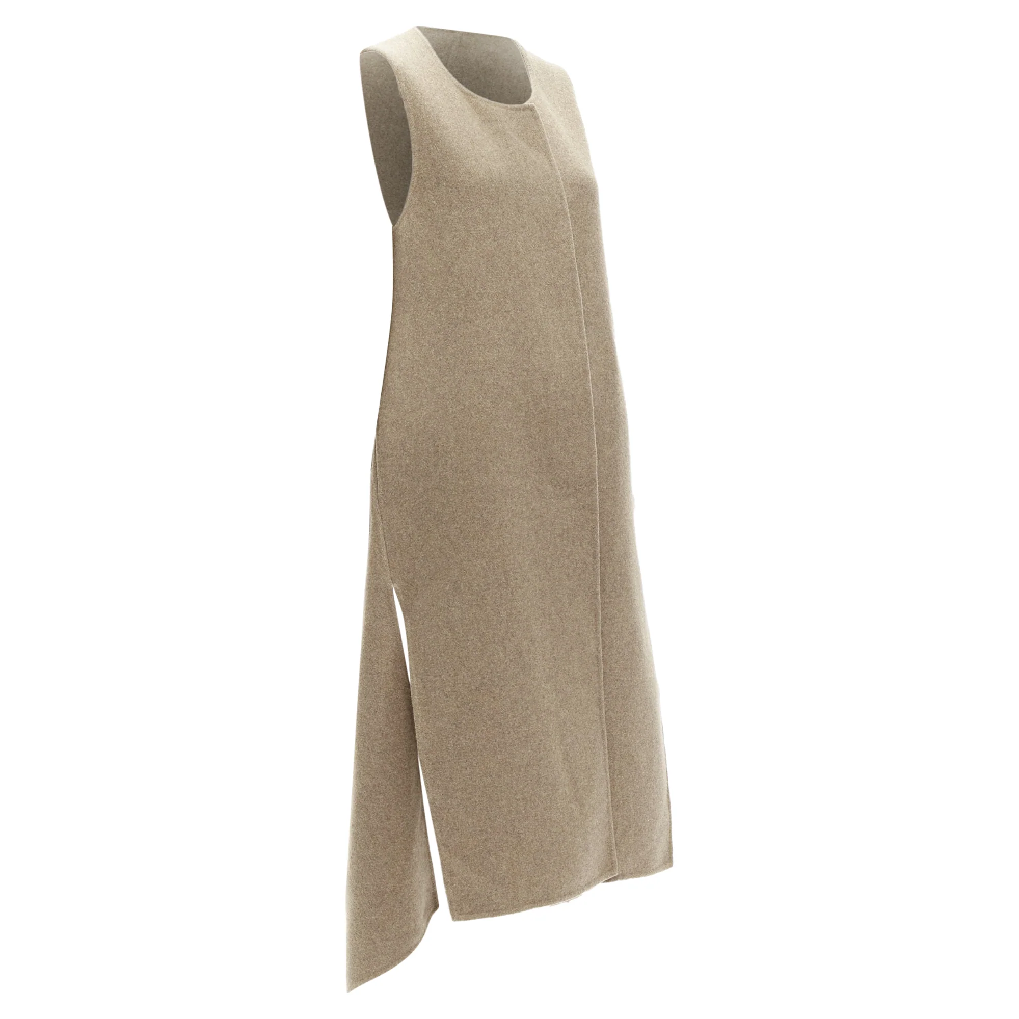 Women's Marni taupe virgin wool blend high low hem vest coat - Image 4
