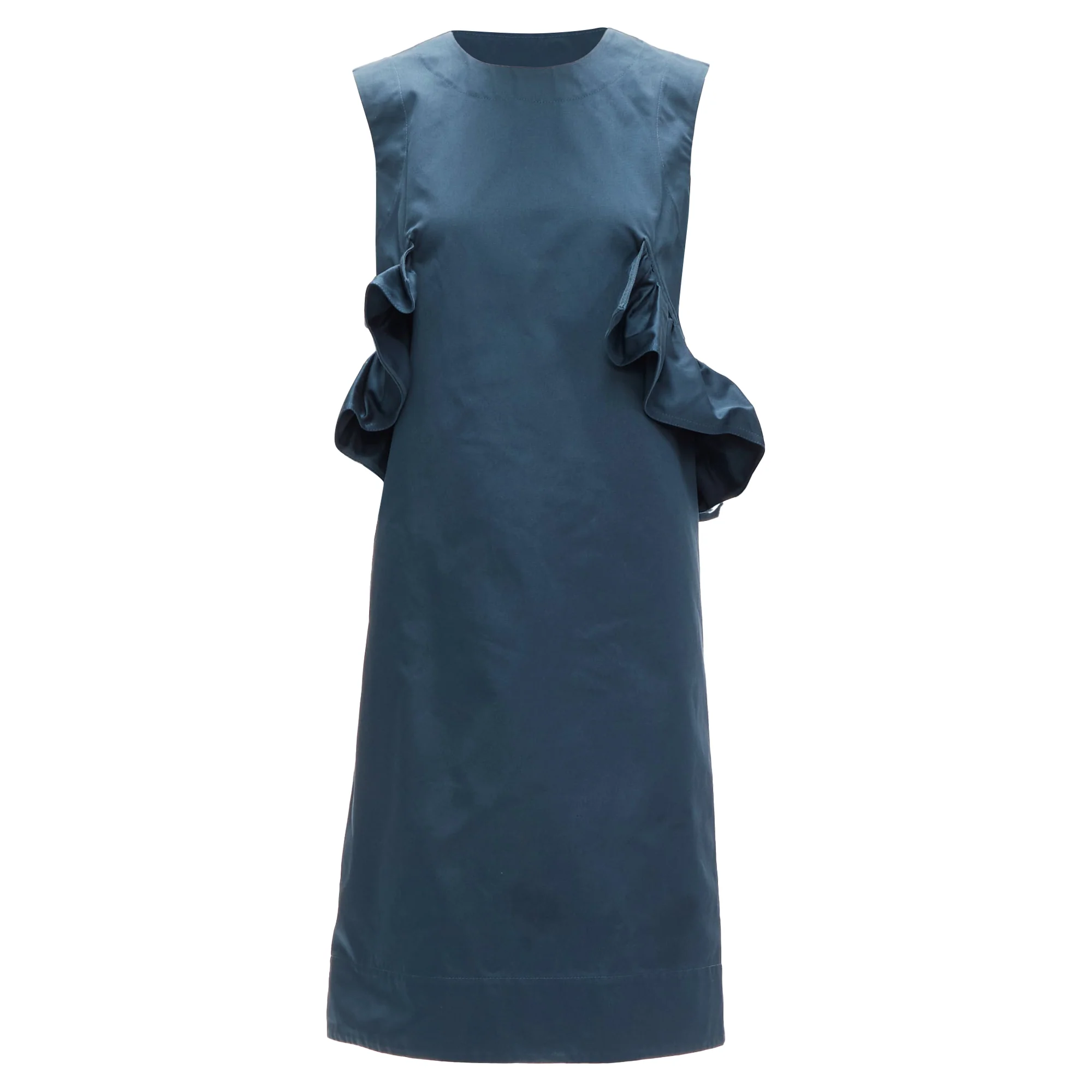 Women's Marni teal ruffle waist round neck cocktail dress - Image 3